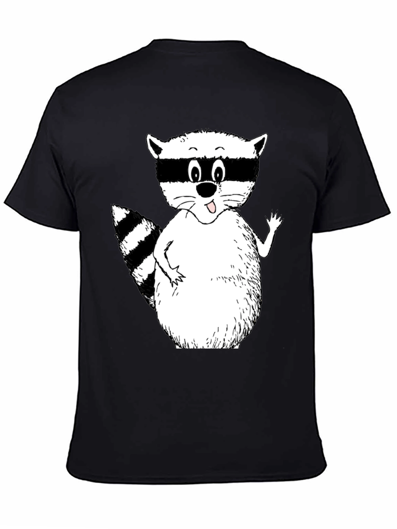 Cartoon Raccoon Black T-Shirt
