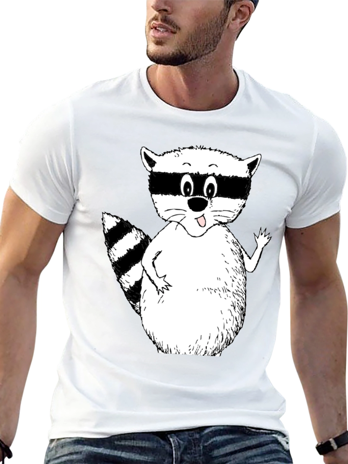 Cartoon Raccoon Black T-Shirt