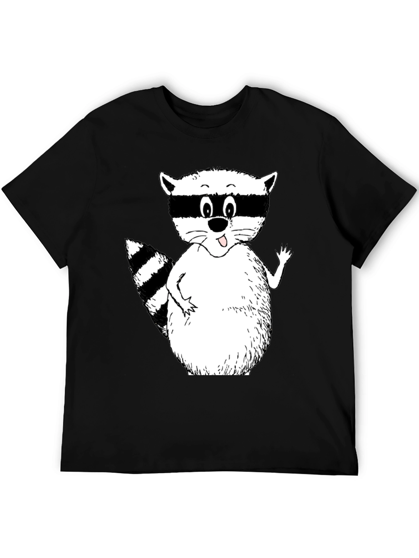 Cartoon Raccoon Black T-Shirt