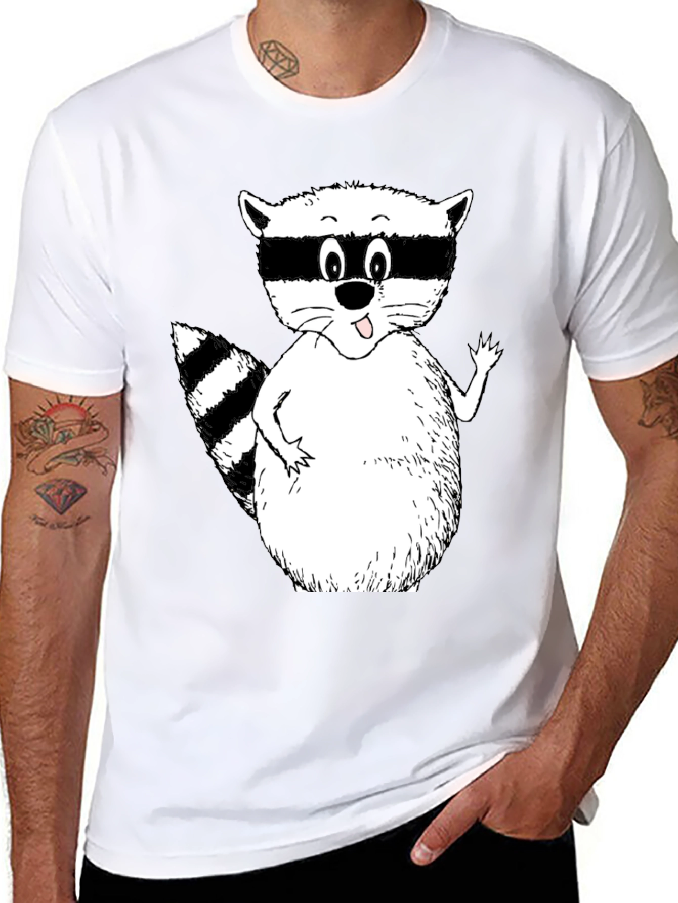 Cartoon Raccoon Black T-Shirt