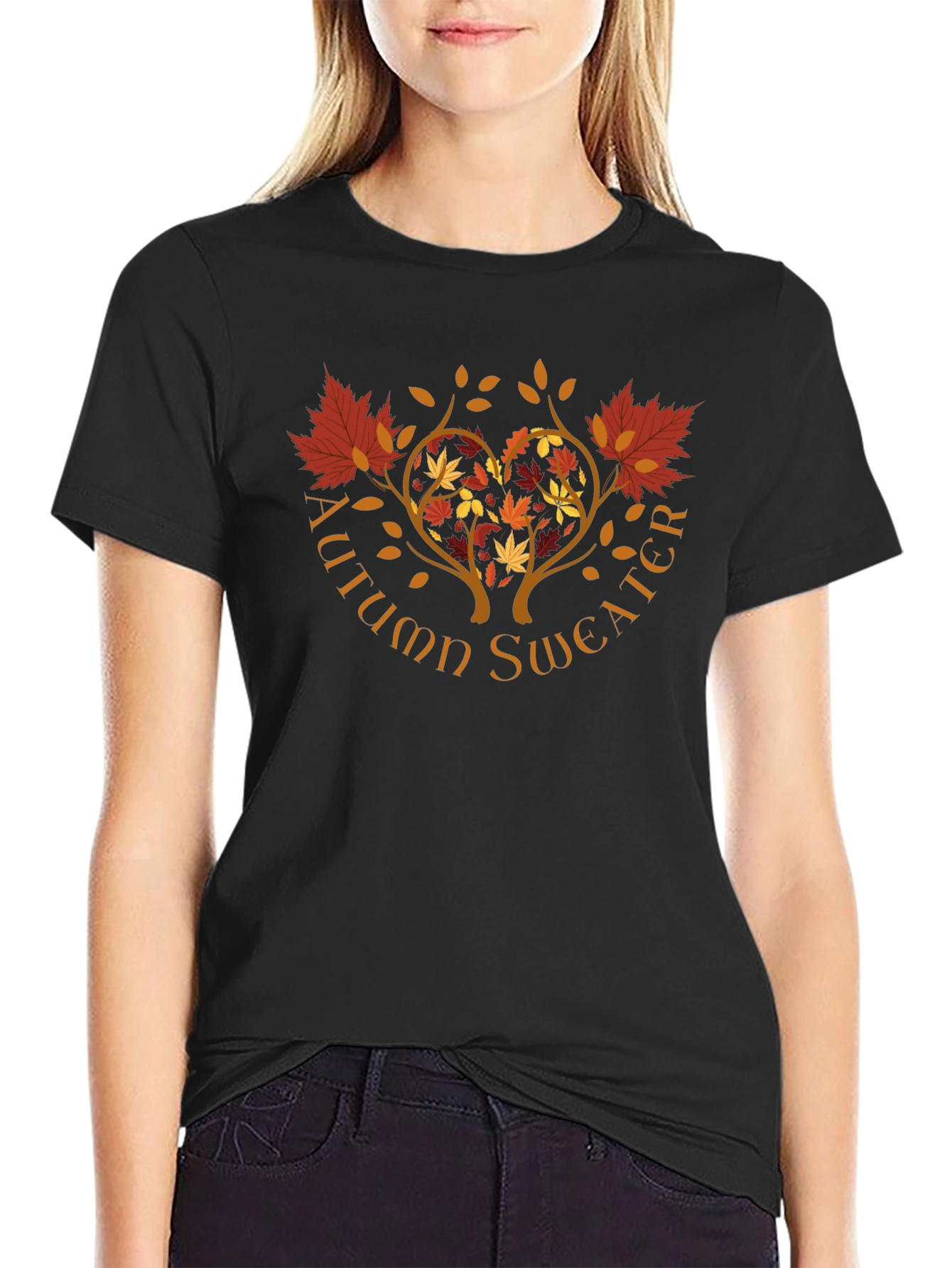 Autumn Sweater T-Shirt - Heart Tree Fall Design