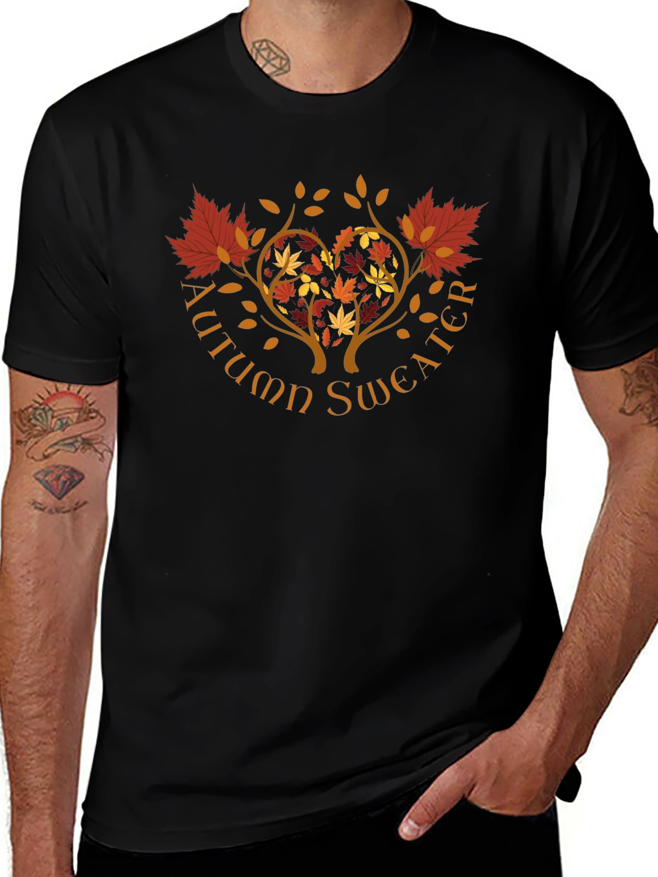 Autumn Sweater T-Shirt - Heart Tree Fall Design