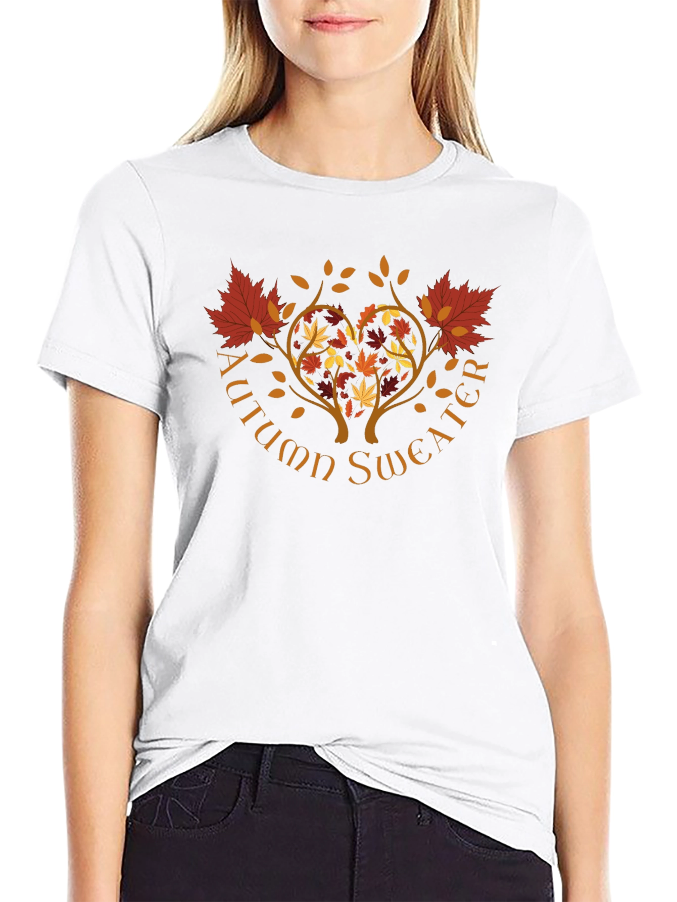 Autumn Sweater T-Shirt - Heart Tree Fall Design