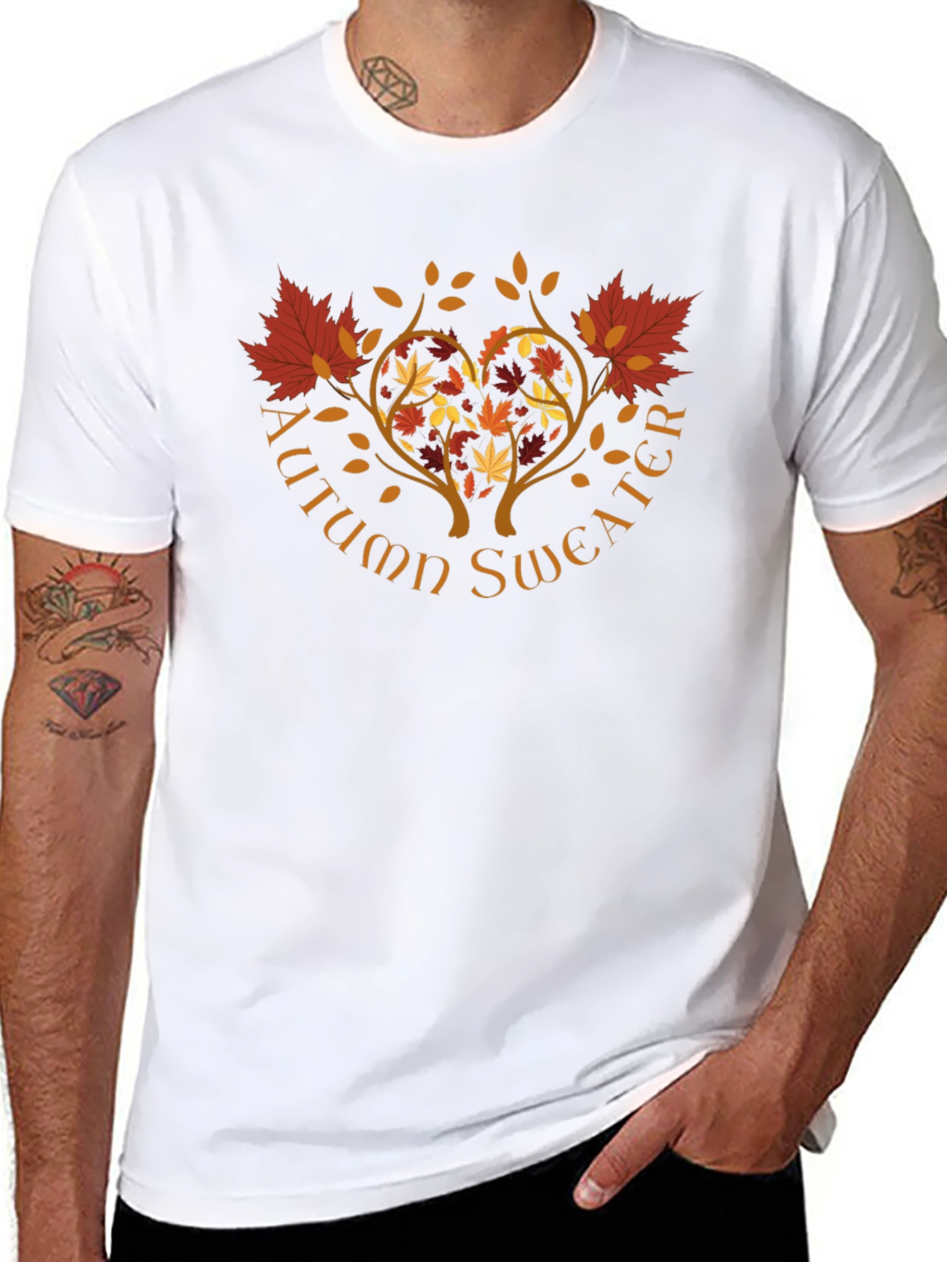 Autumn Sweater T-Shirt - Heart Tree Fall Design