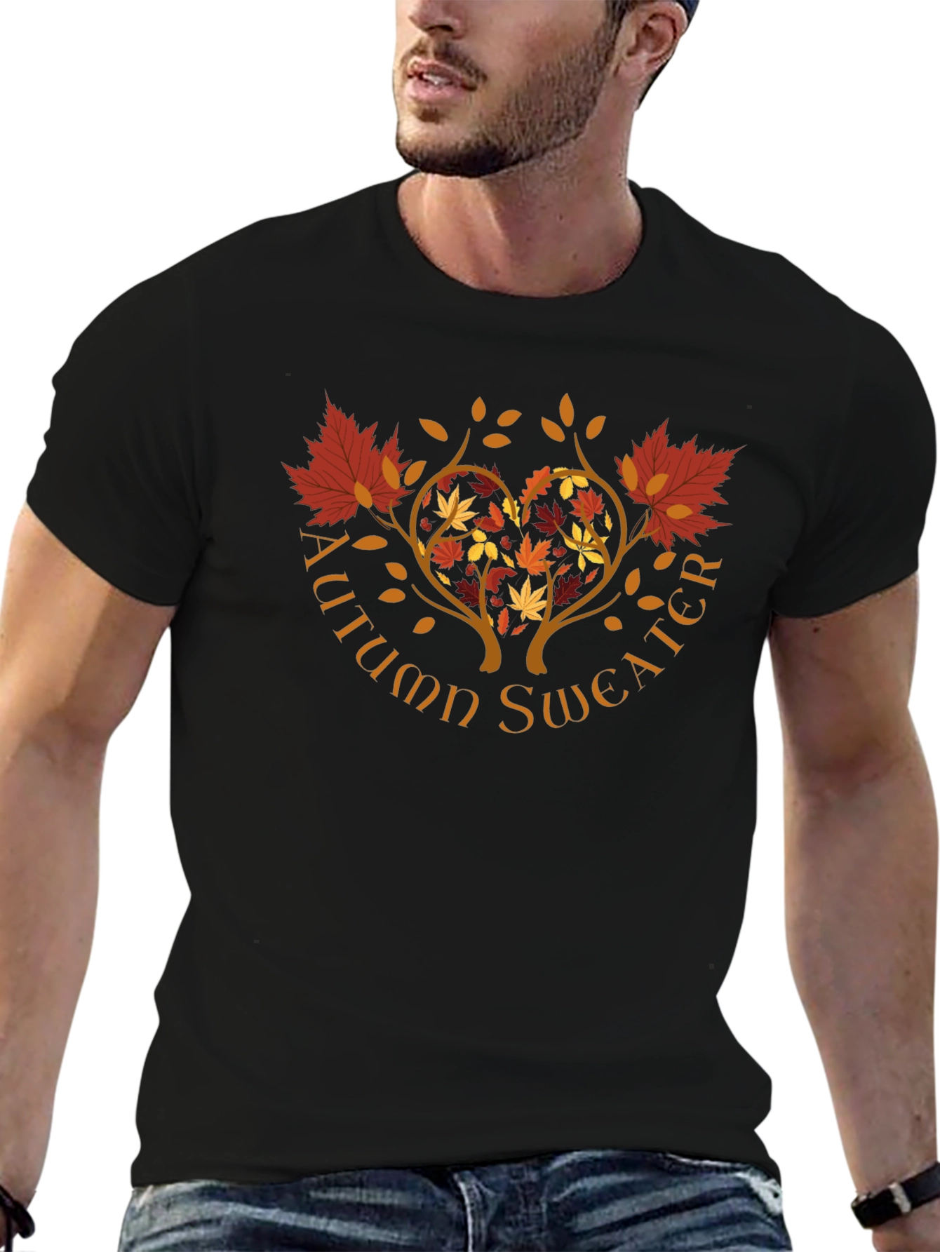 Autumn Sweater T-Shirt - Heart Tree Fall Design