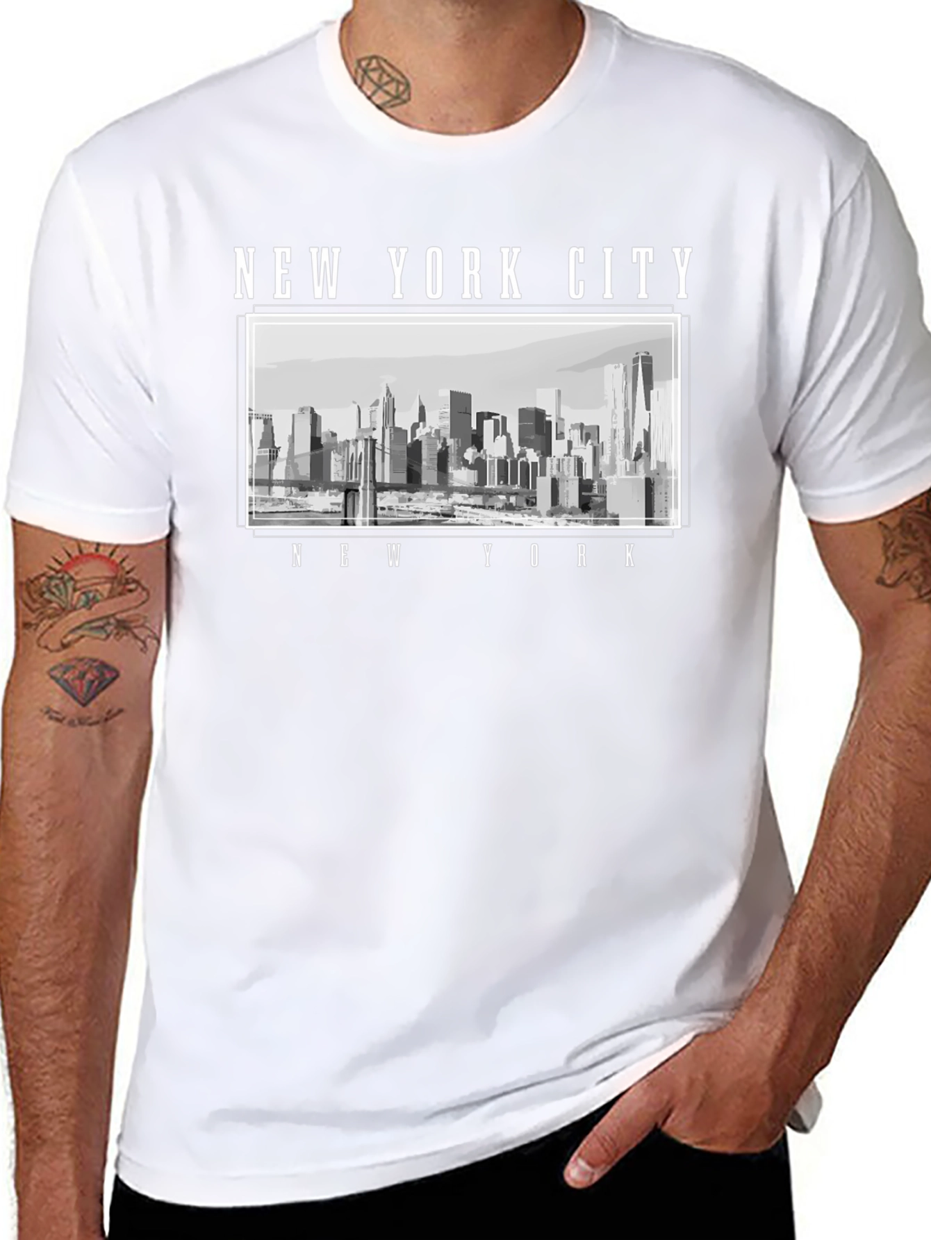 New York City Skyline Graphic T-Shirt - Black
