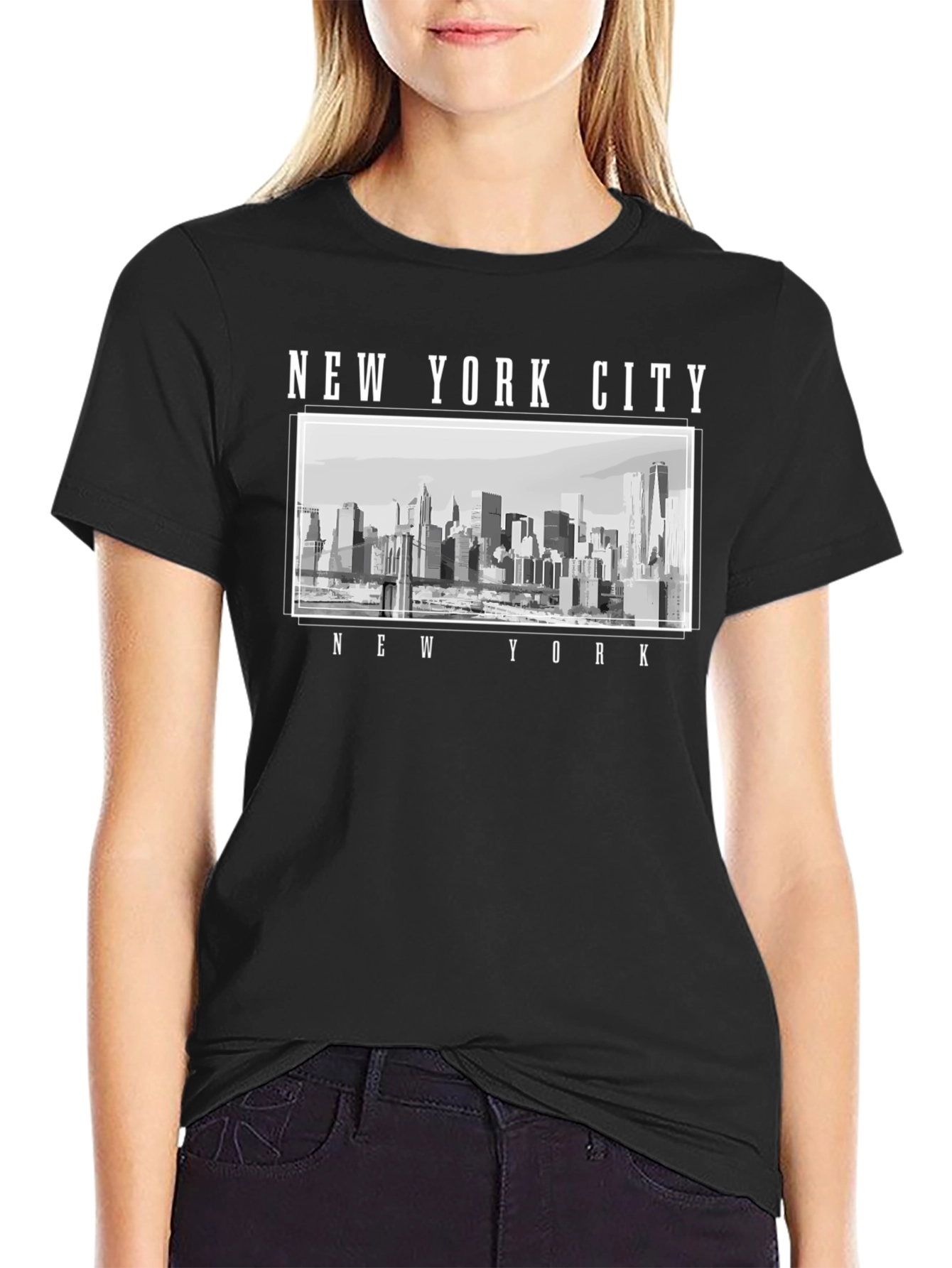 New York City Skyline Graphic T-Shirt - Black