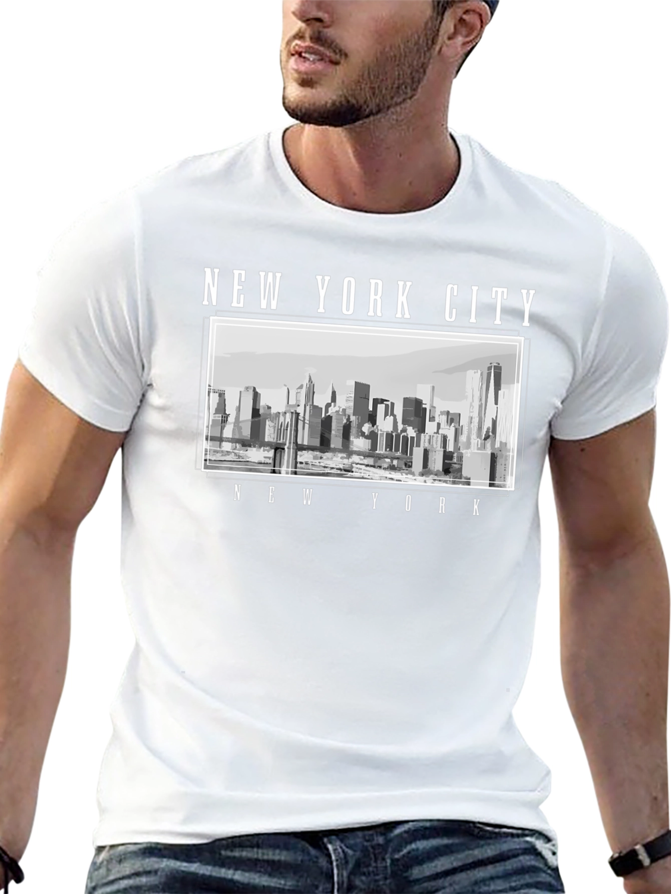 New York City Skyline Graphic T-Shirt - Black