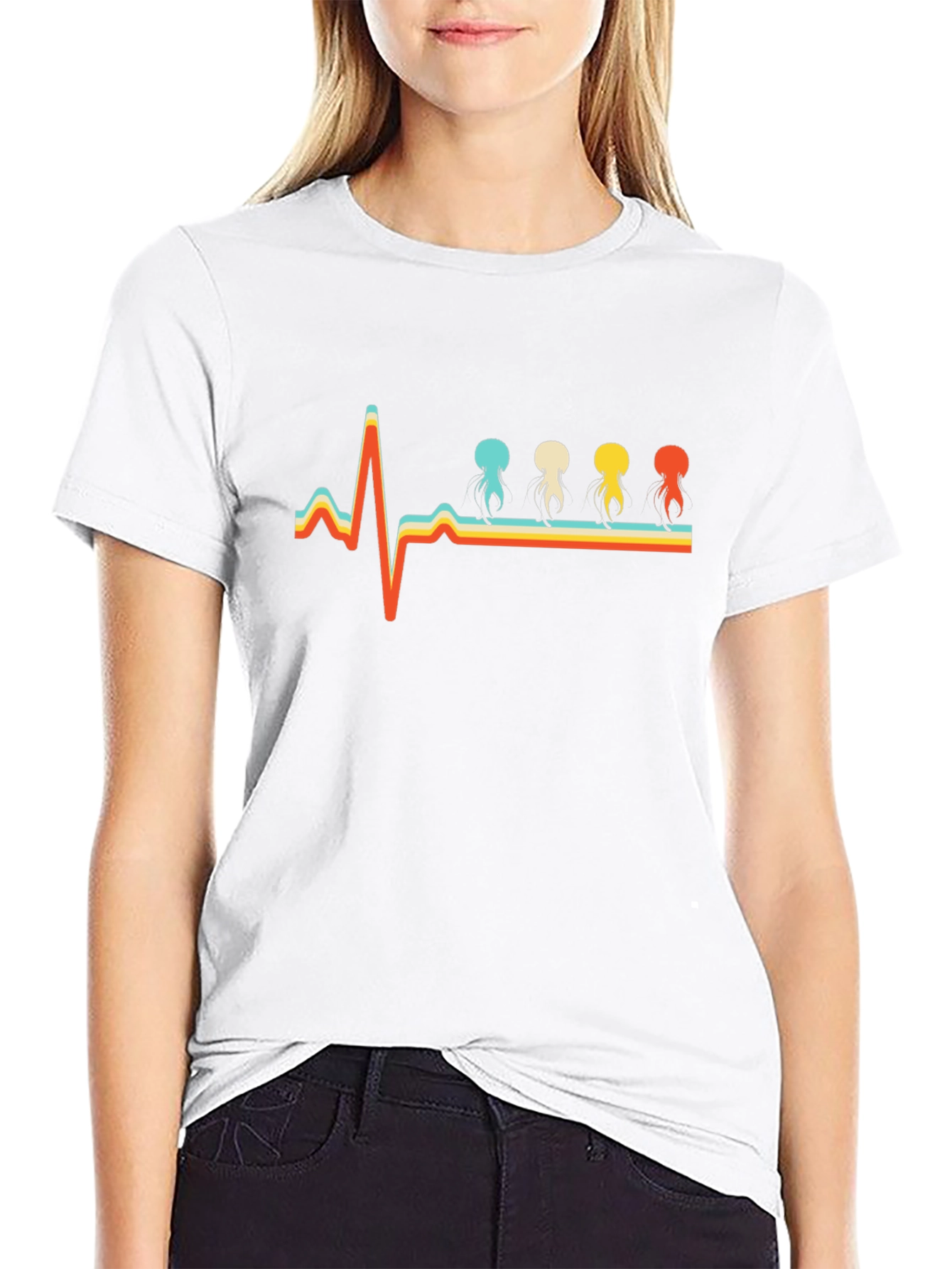 Retro Heartbeat Jellyfish T-Shirt - Unique Design