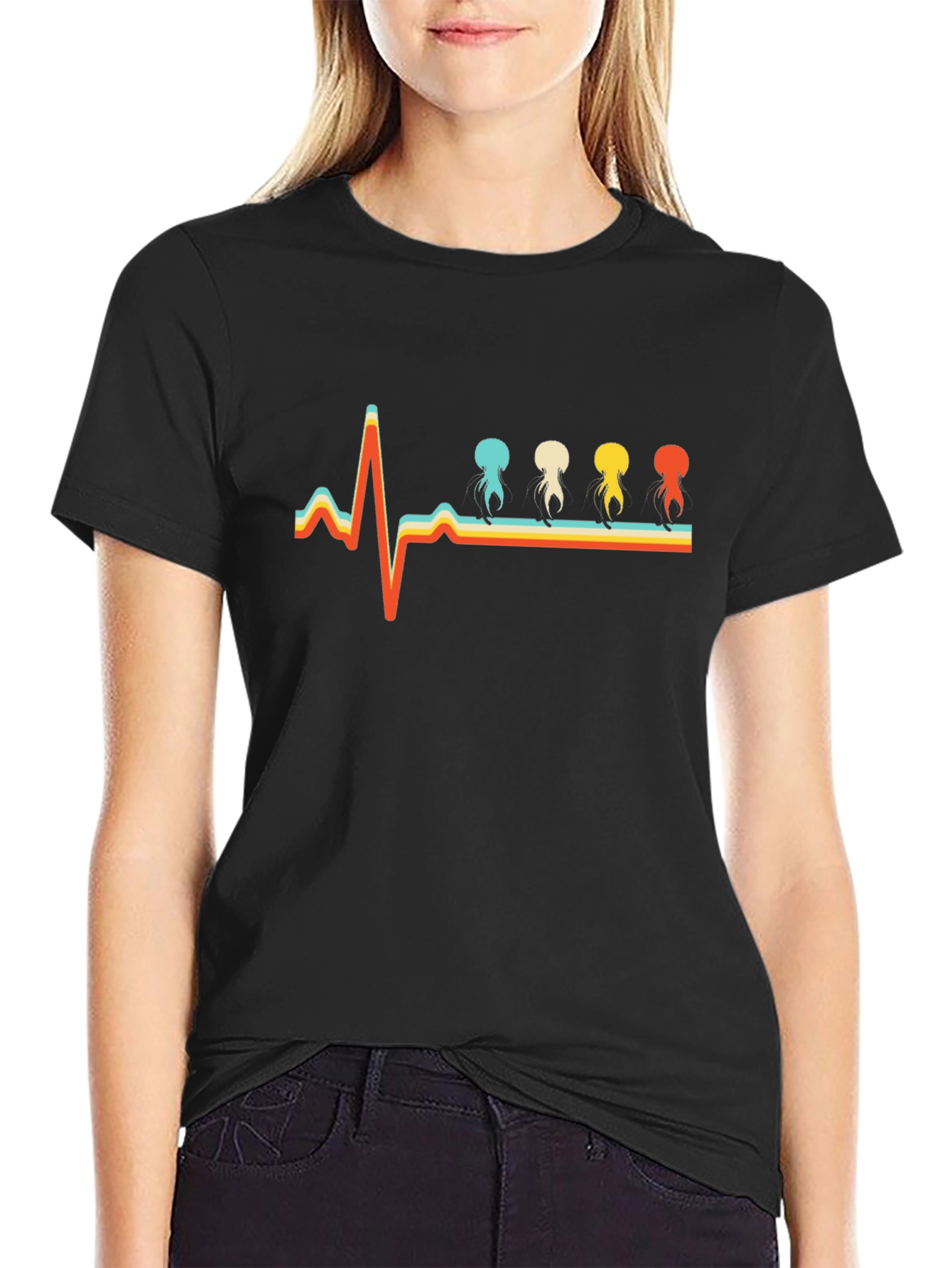 Retro Heartbeat Jellyfish T-Shirt - Unique Design