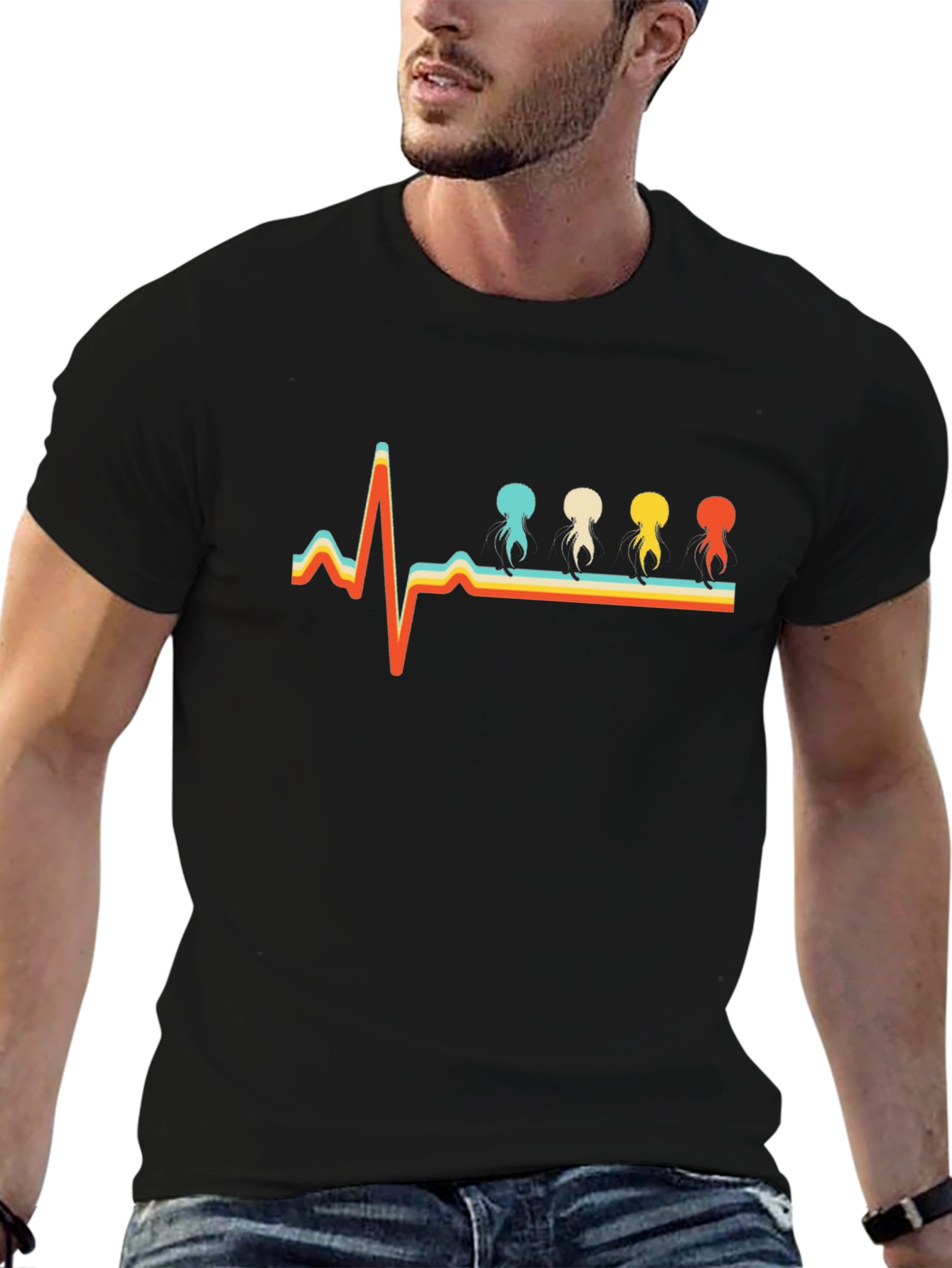 Retro Heartbeat Jellyfish T-Shirt - Unique Design
