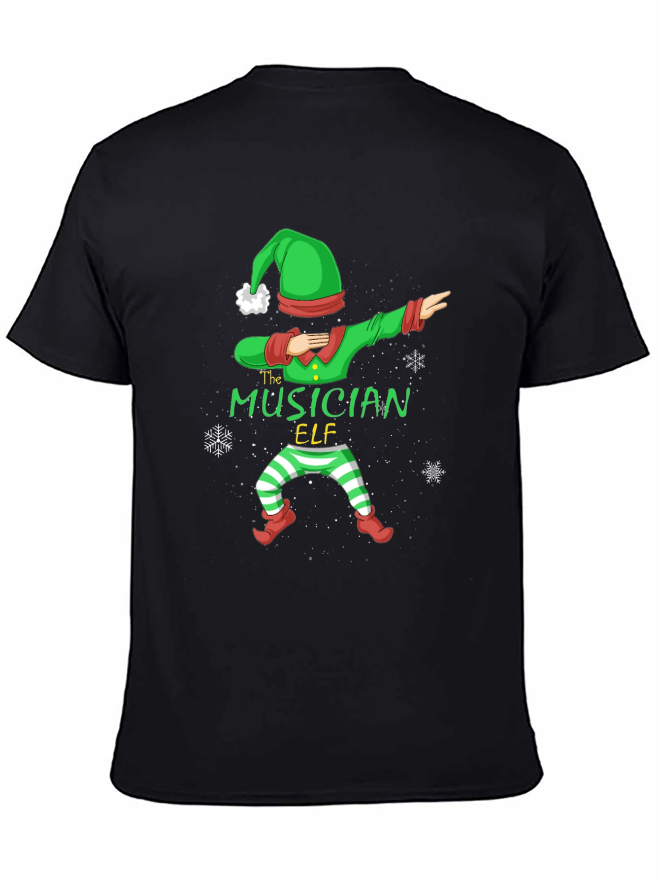 Musician Elf Dabbing Christmas Tee - Black Cotton Shirt