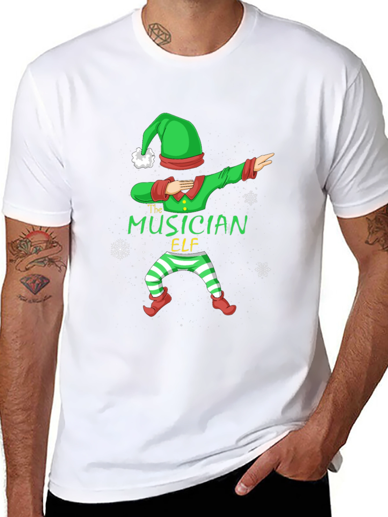 Musician Elf Dabbing Christmas Tee - Black Cotton Shirt