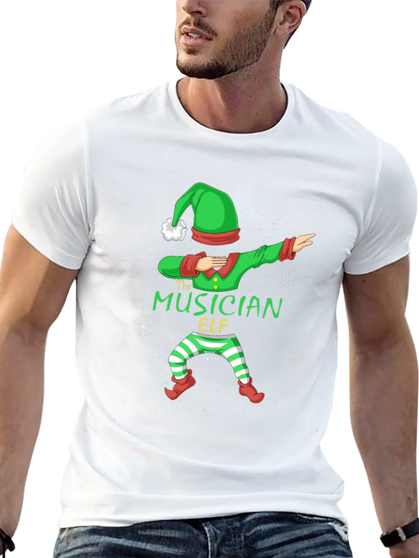 Musician Elf Dabbing Christmas Tee - Black Cotton Shirt