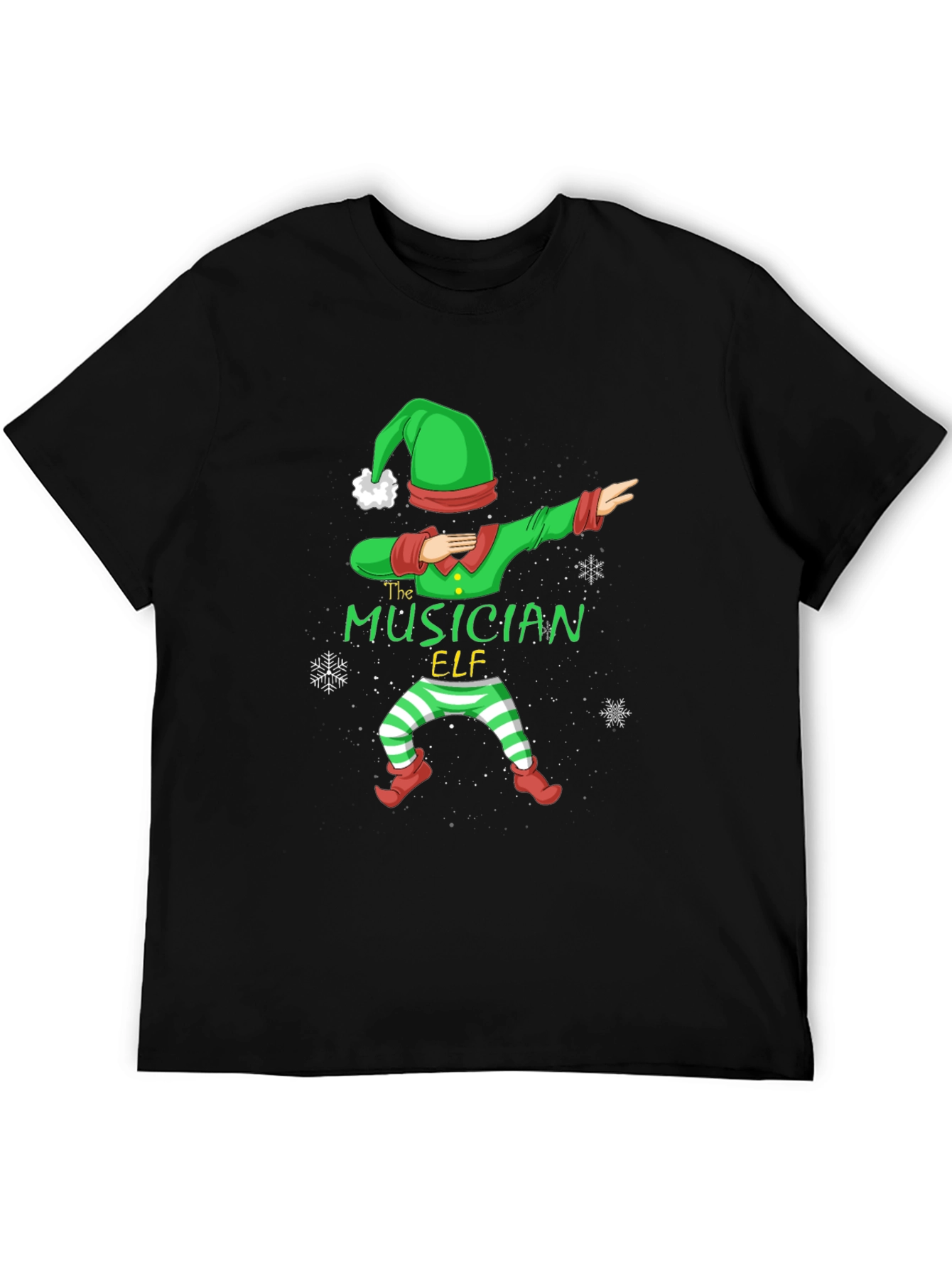 Musician Elf Dabbing Christmas Tee - Black Cotton Shirt