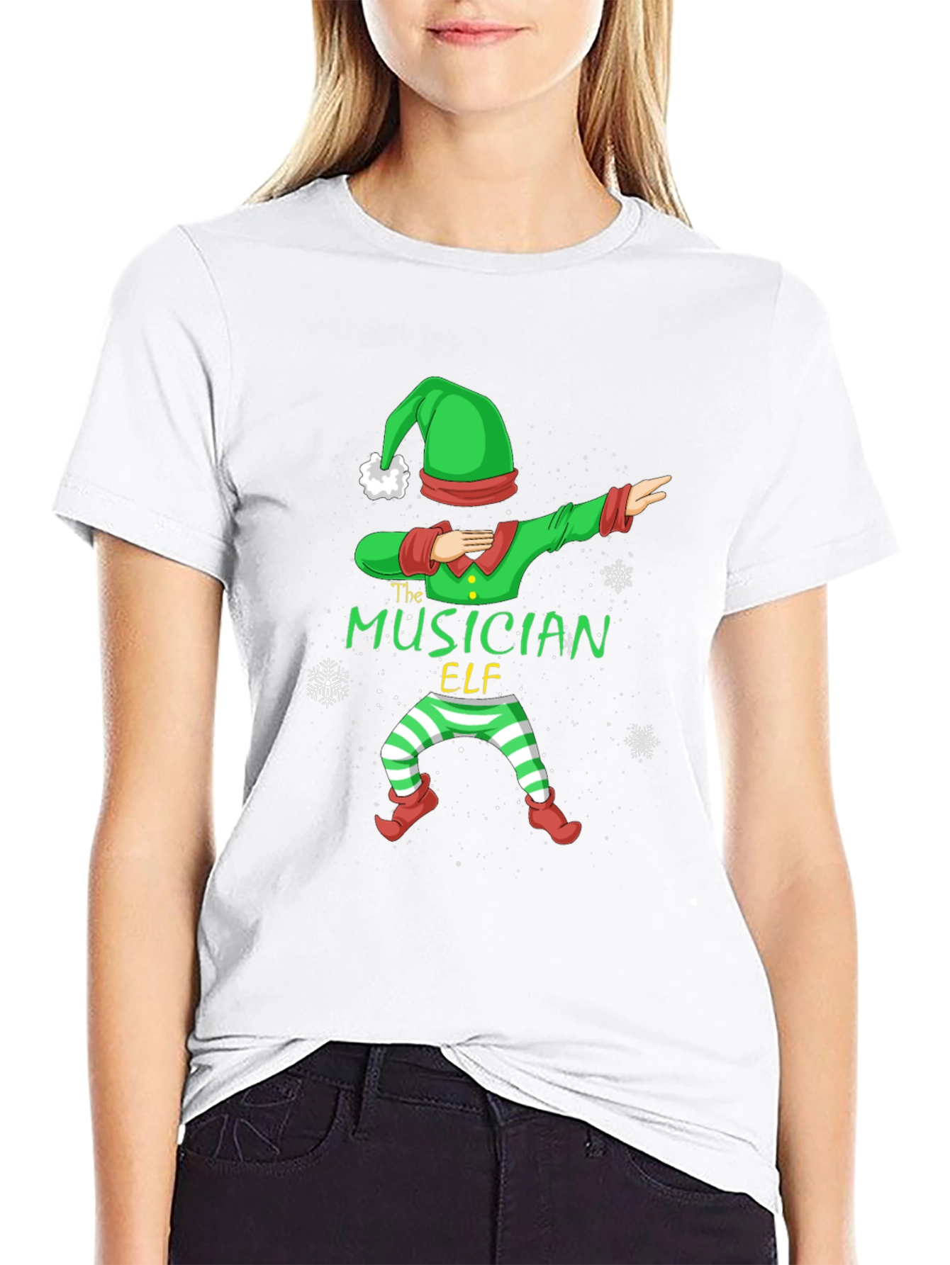 Musician Elf Dabbing Christmas Tee - Black Cotton Shirt