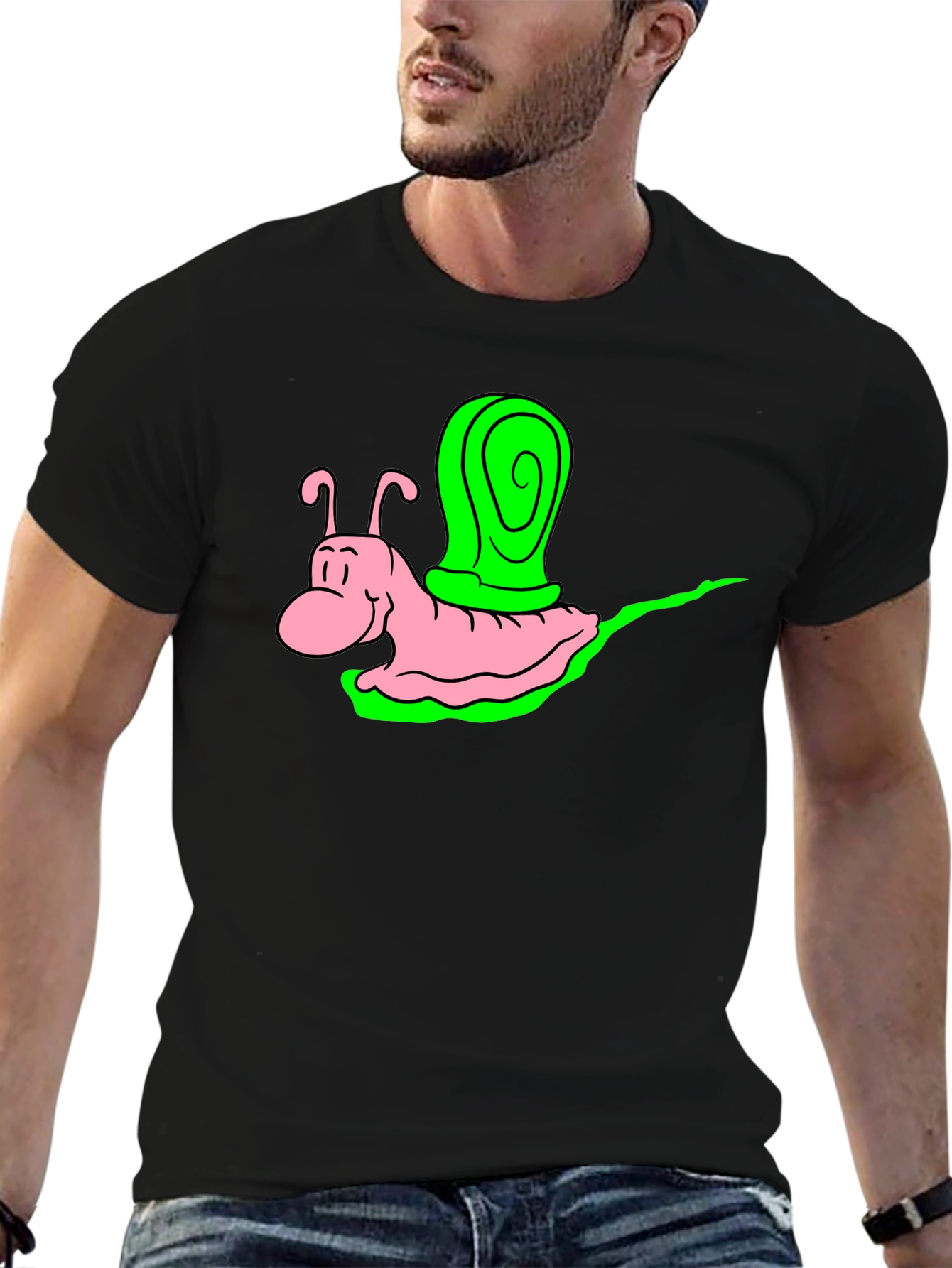 Cartoon Snail Graphic Tee - Black Unisex Shirt