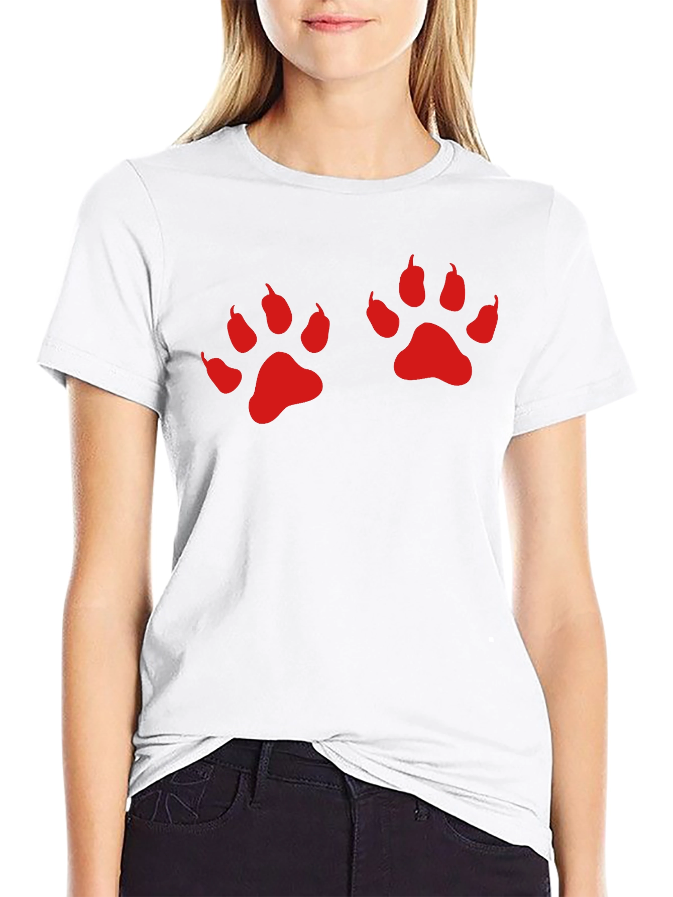 Black Tee with Red Paw Prints