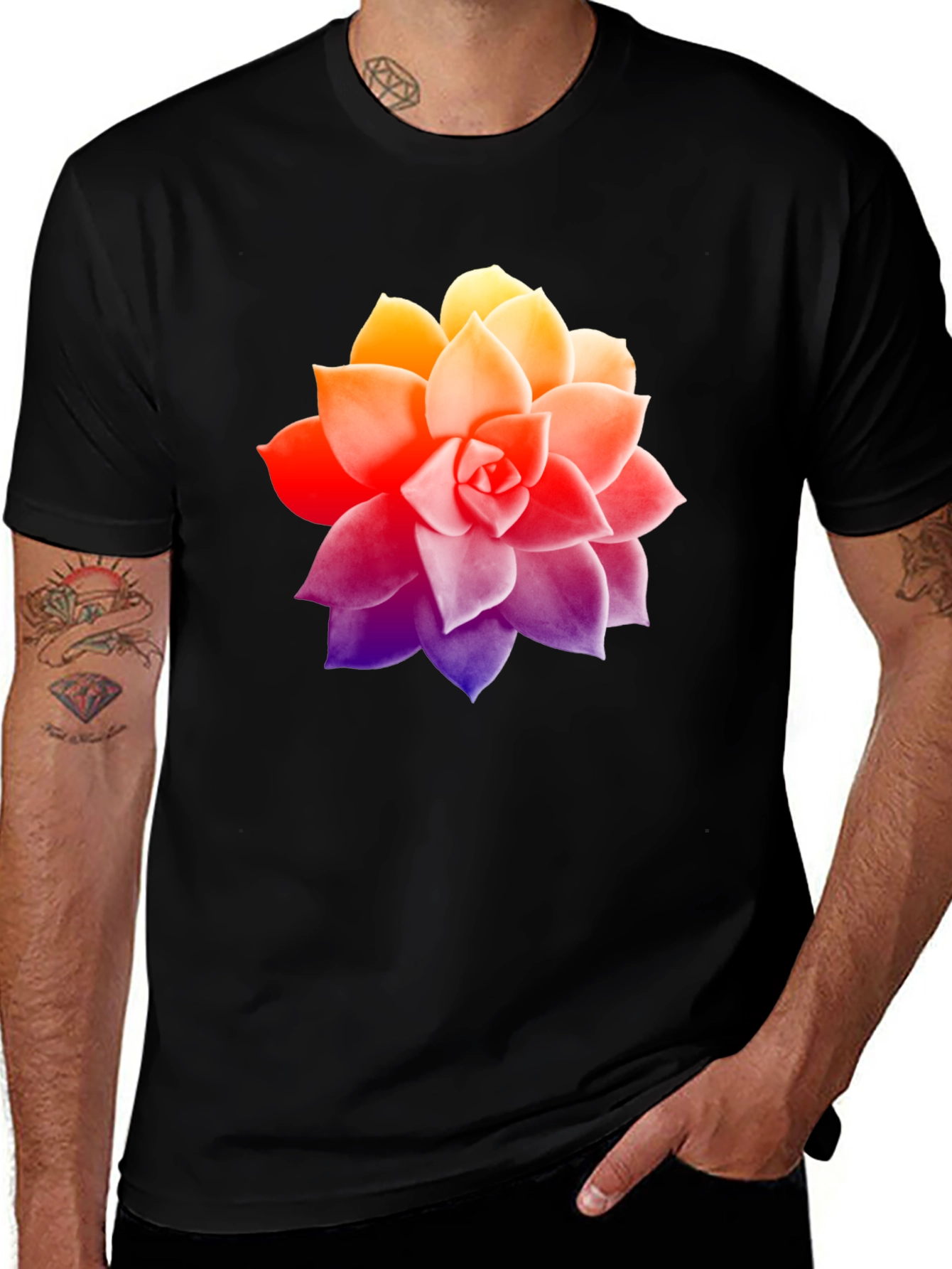 Succulent Graphic Tee - Stylish Mens Black T-Shirt