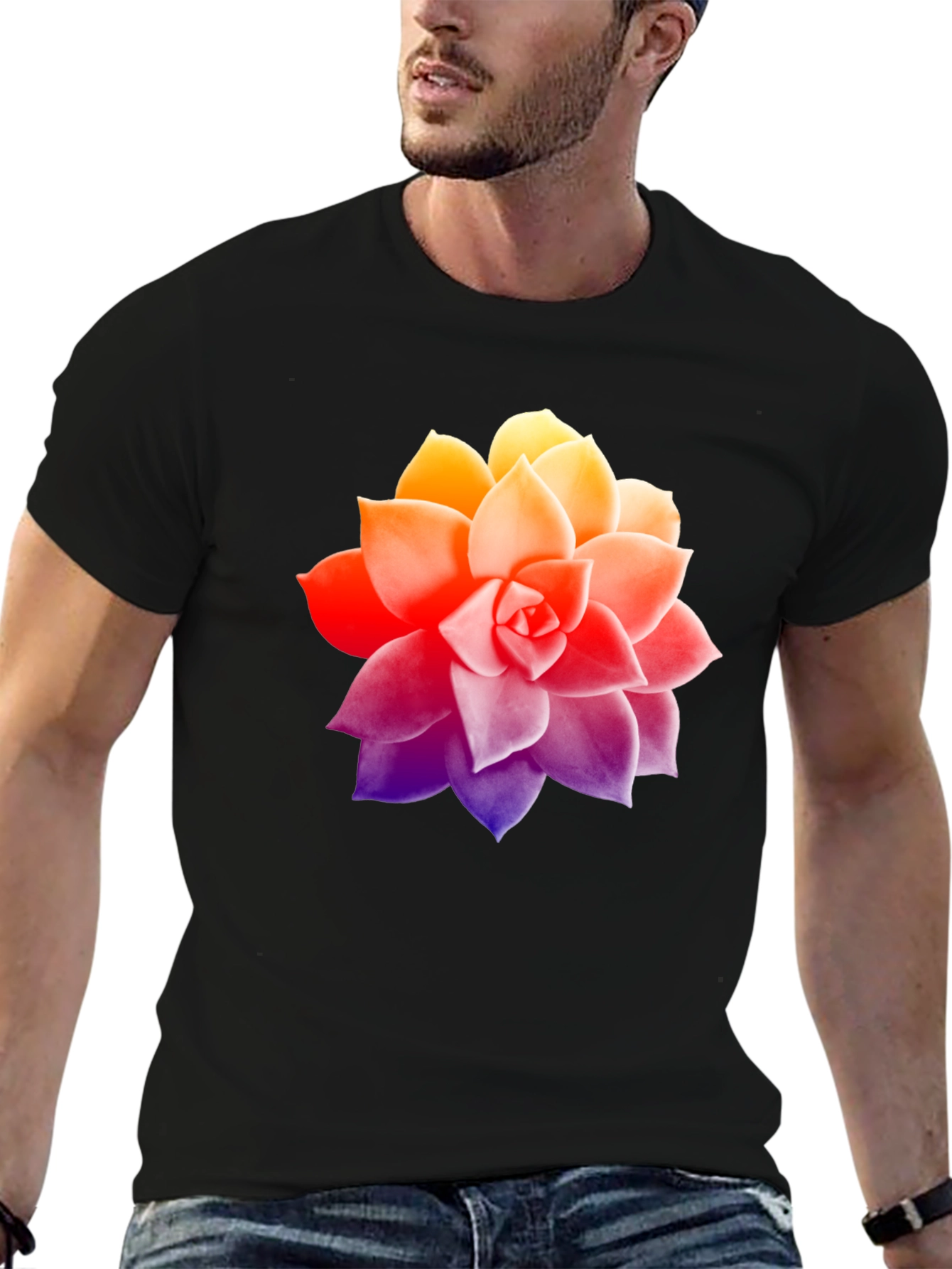 Succulent Graphic Tee - Stylish Mens Black T-Shirt