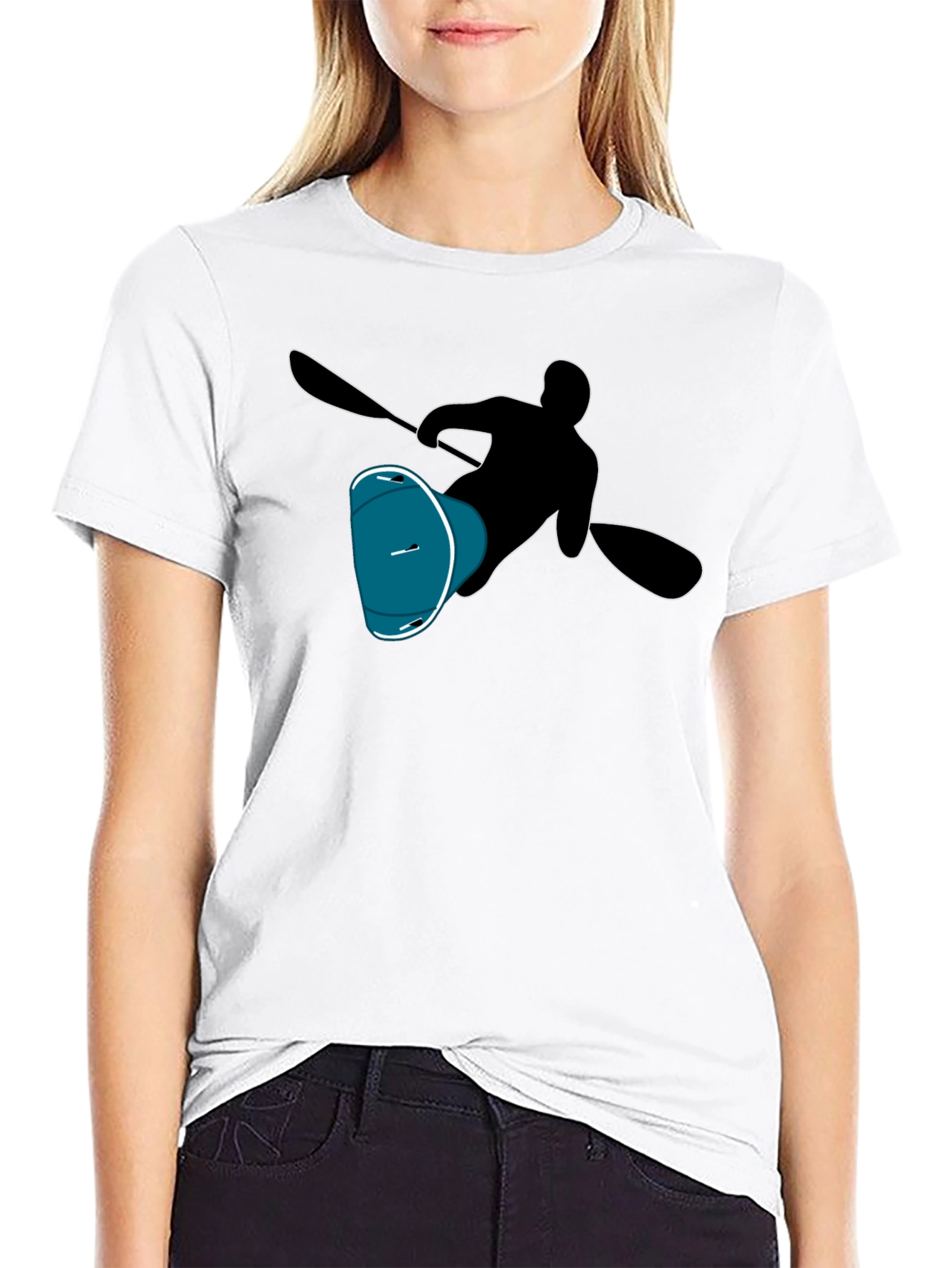 Kayaker Silhouette Tee - Black Cotton T-Shirt