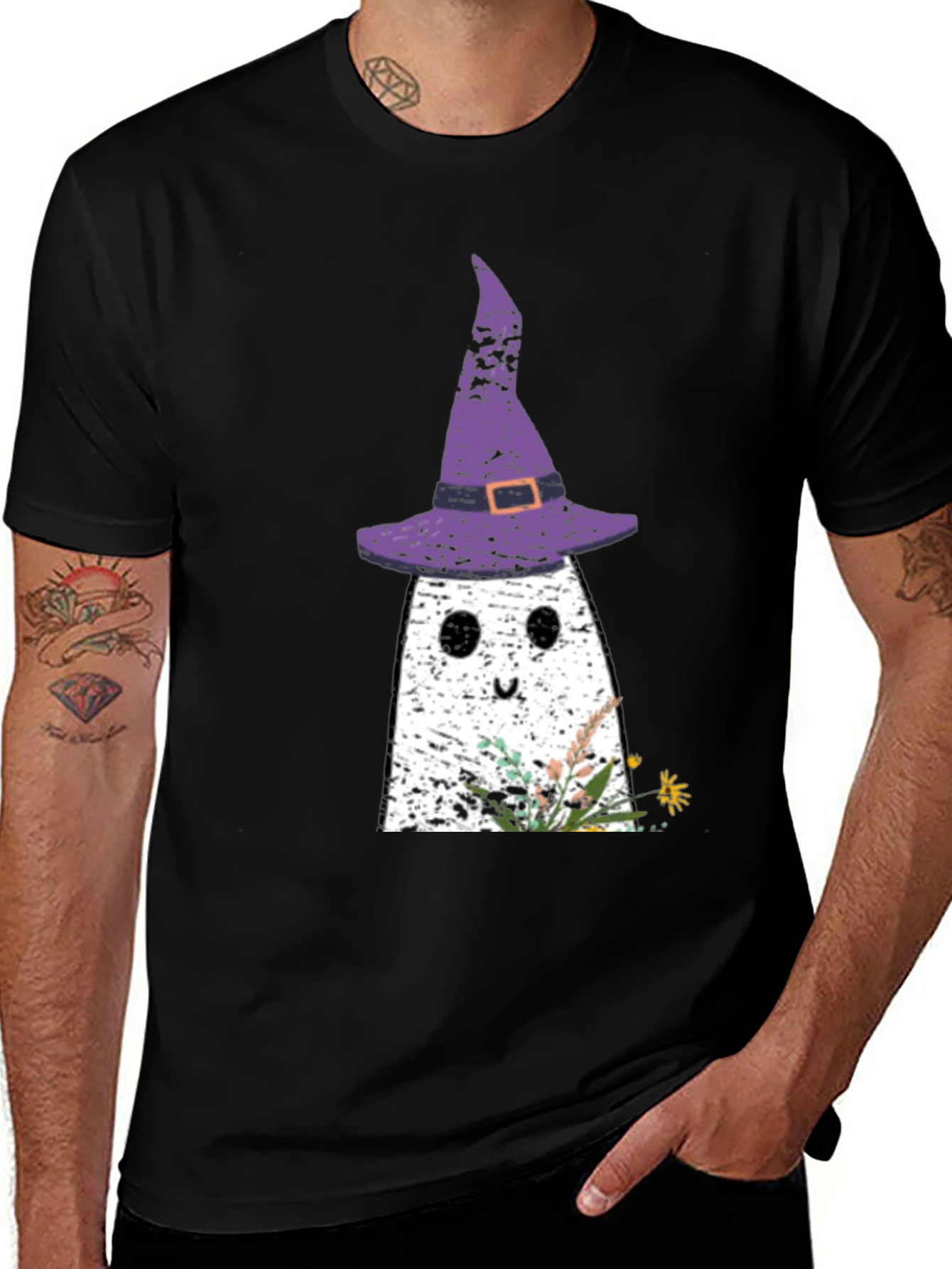Ghost with Witch Hat Halloween T-Shirt