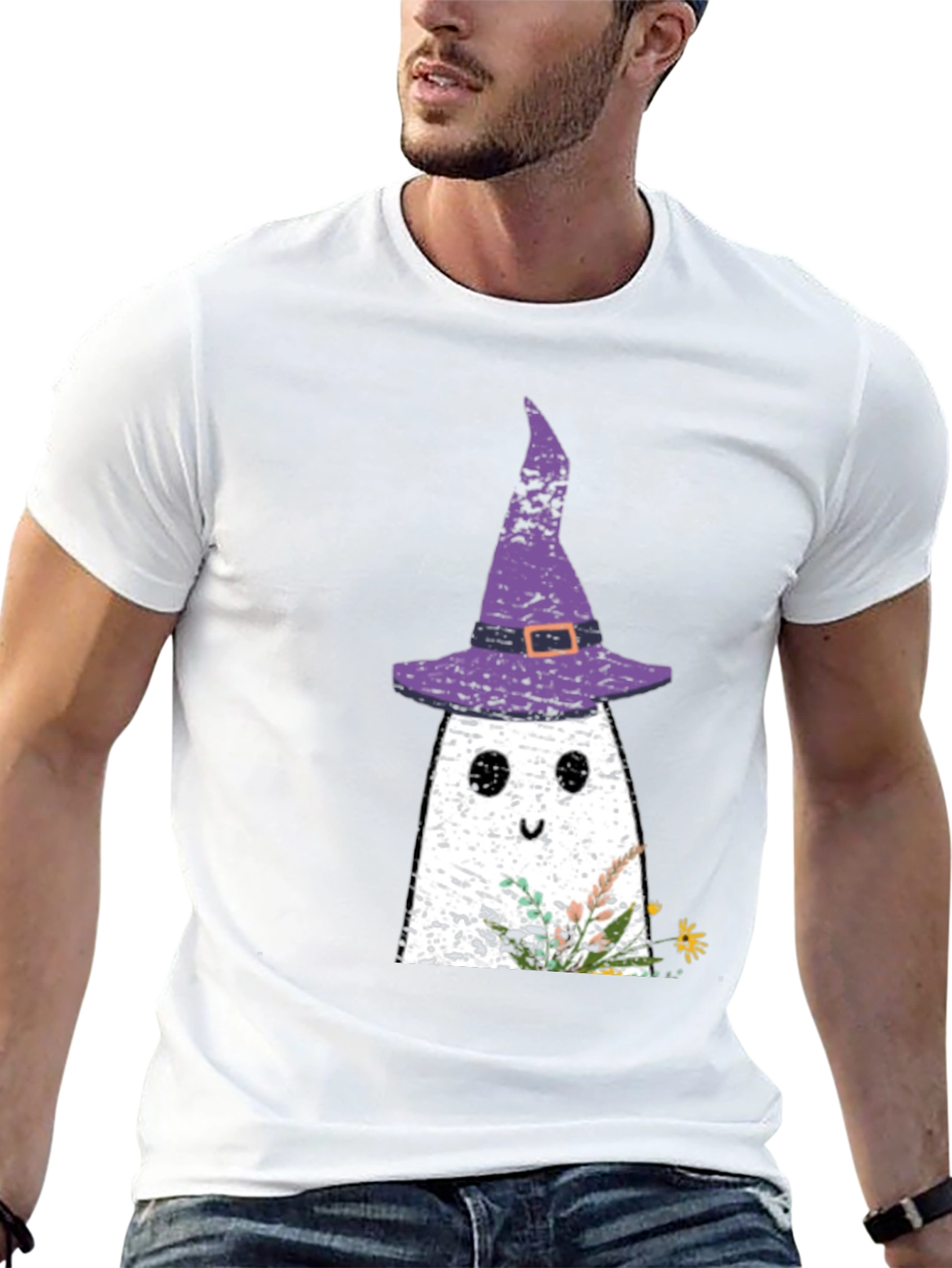 Ghost with Witch Hat Halloween T-Shirt