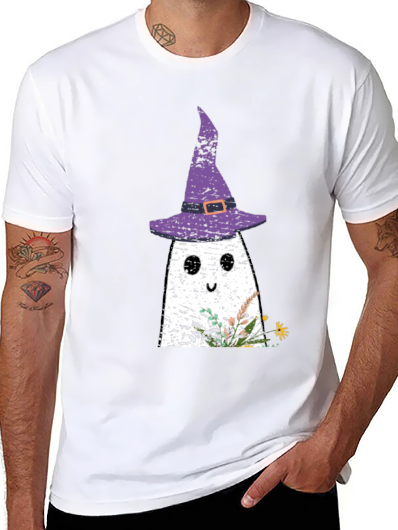 Ghost with Witch Hat Halloween T-Shirt