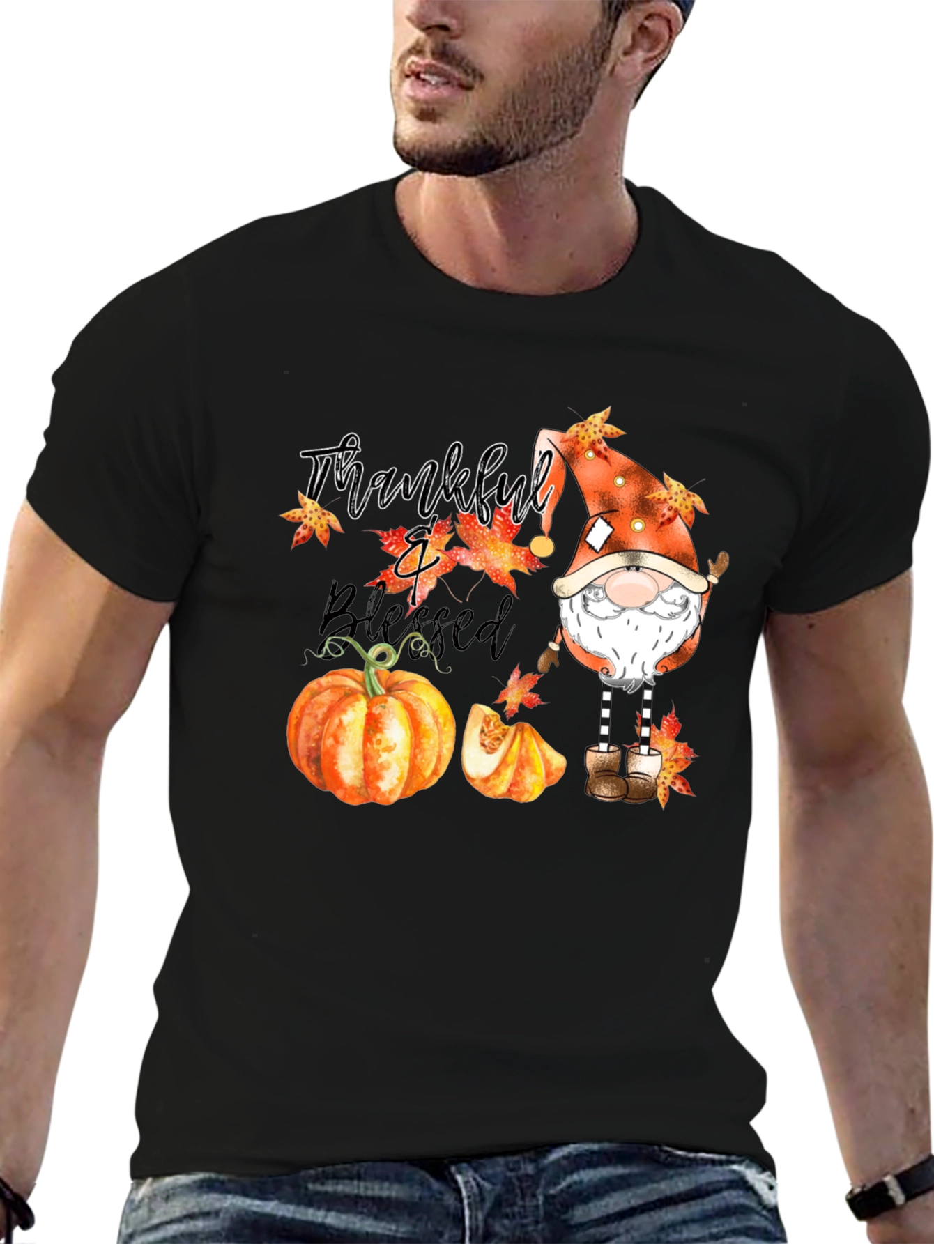 Thankful & Blessed Autumn Gnome T-Shirt