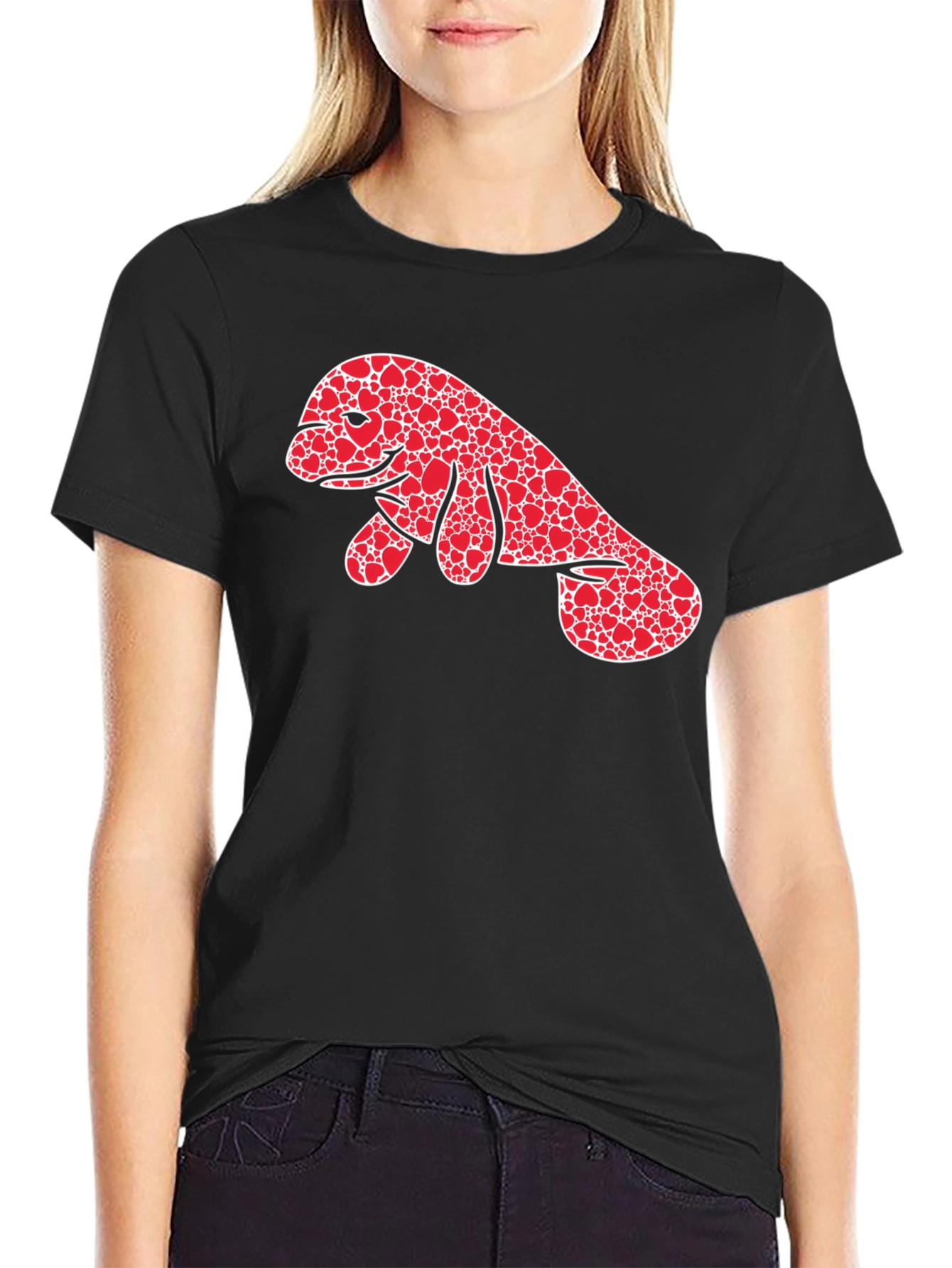 Heart Manatee Graphic Tee - Black