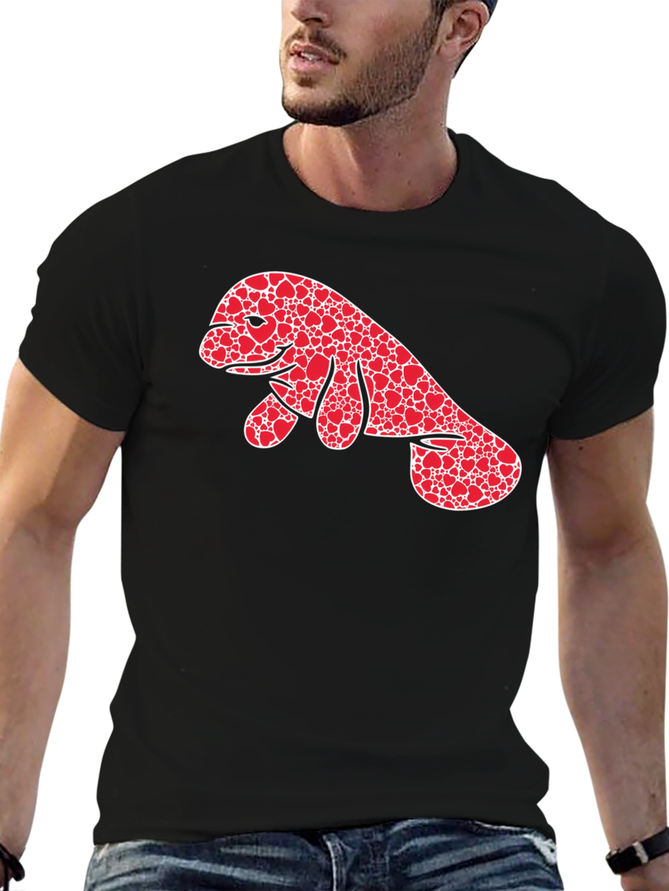 Heart Manatee Graphic Tee - Black