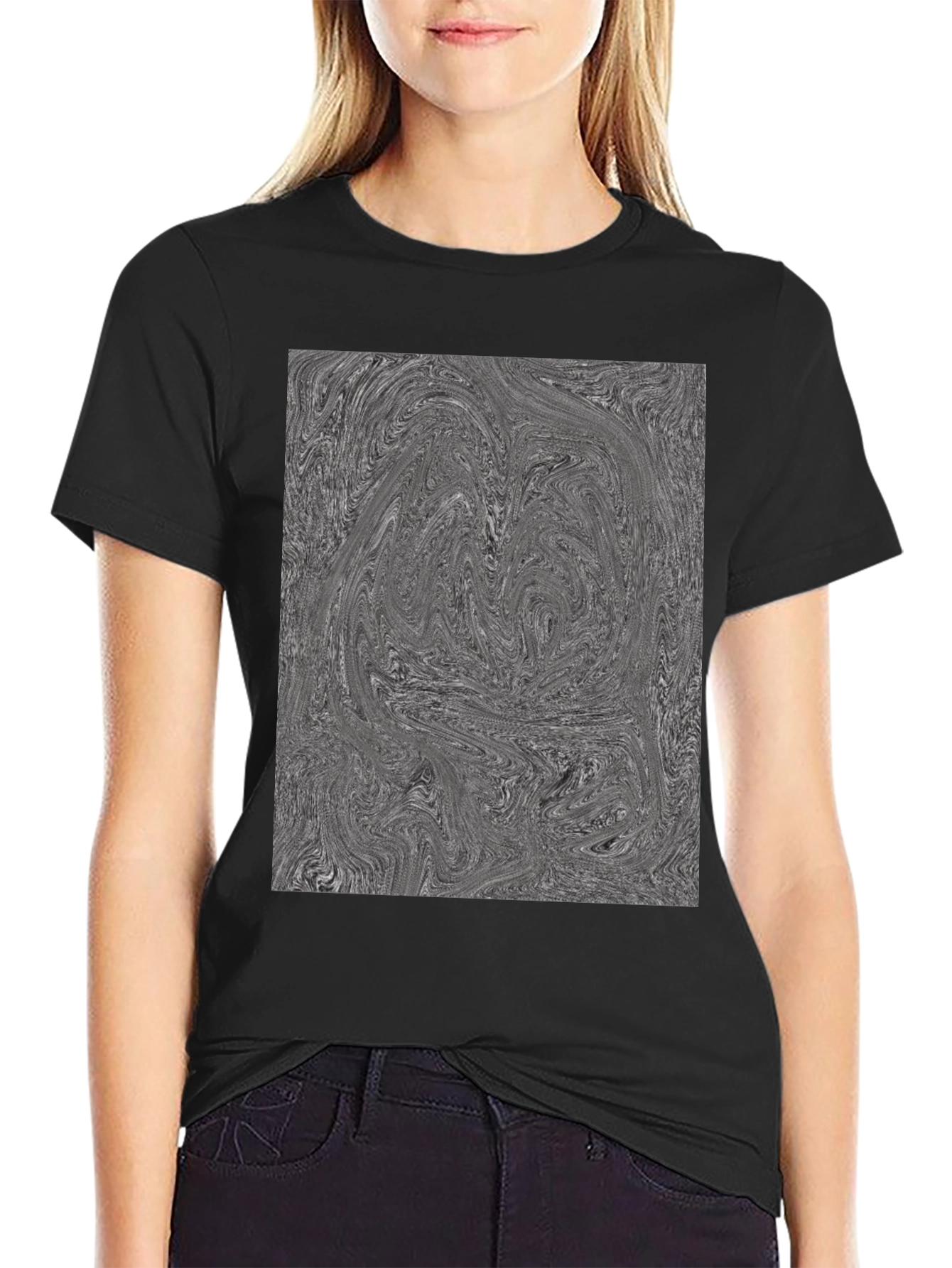 Abstract Swirl Graphic Tee - Black Cotton Blend