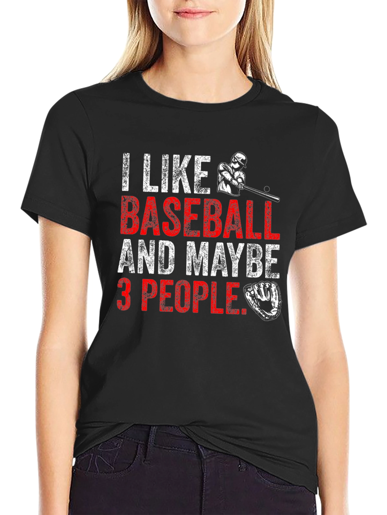 I Like Baseball & Maybe 3 People Black T-Shirt