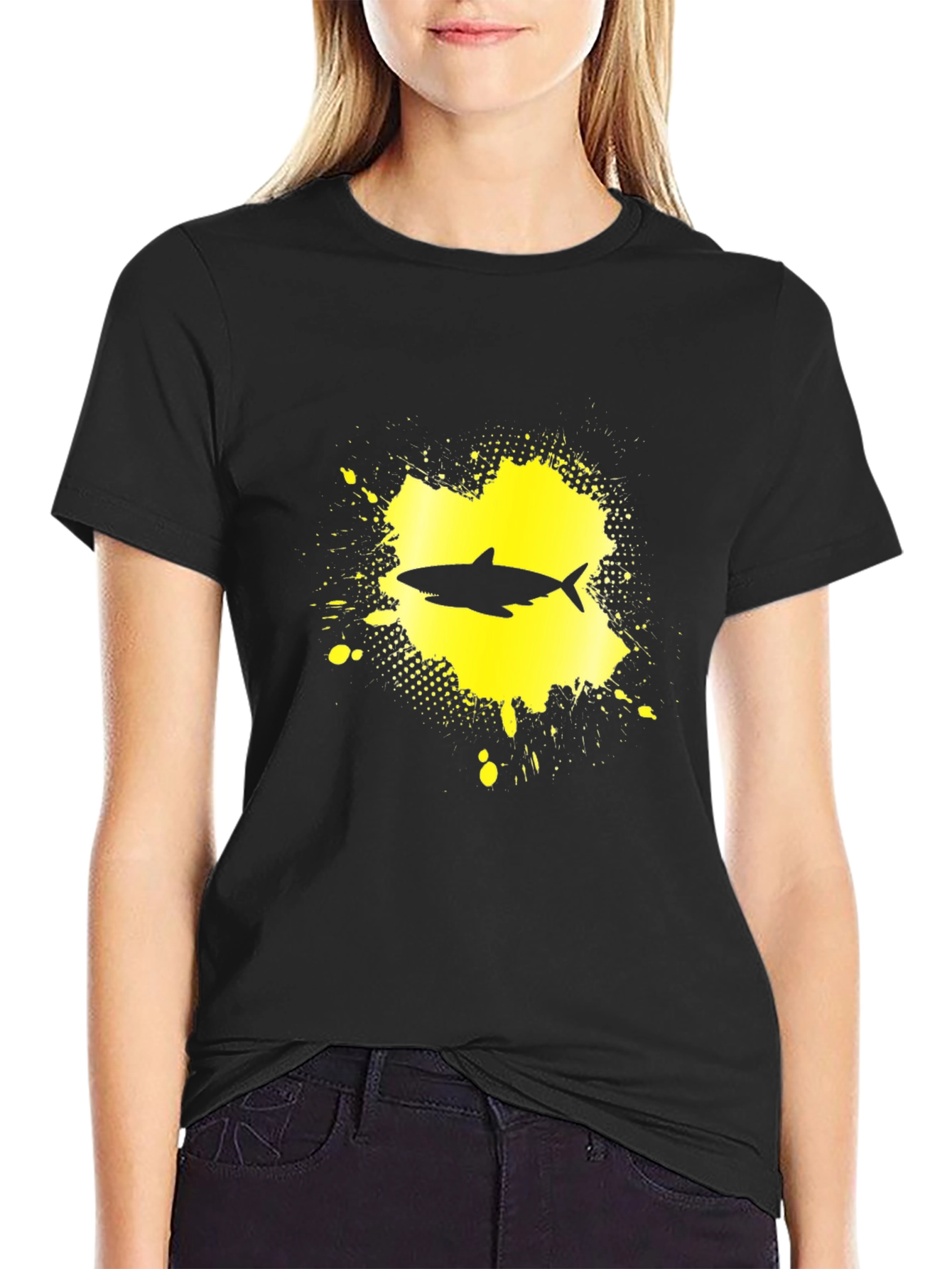 Shark Graphic Print T-Shirt - Black