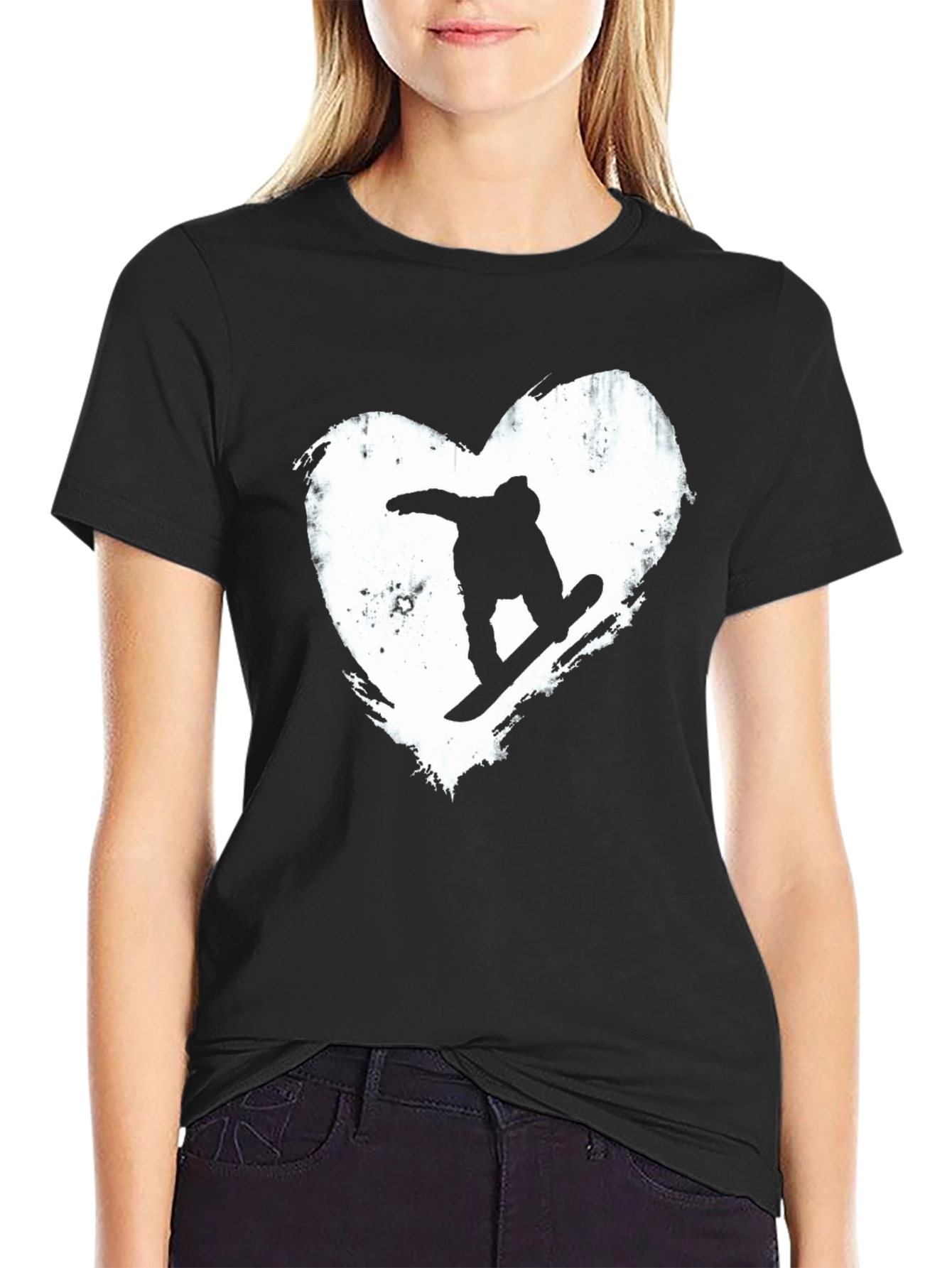 Snowboard Heart Graphic T-Shirt - Black Cotton Blend Tee