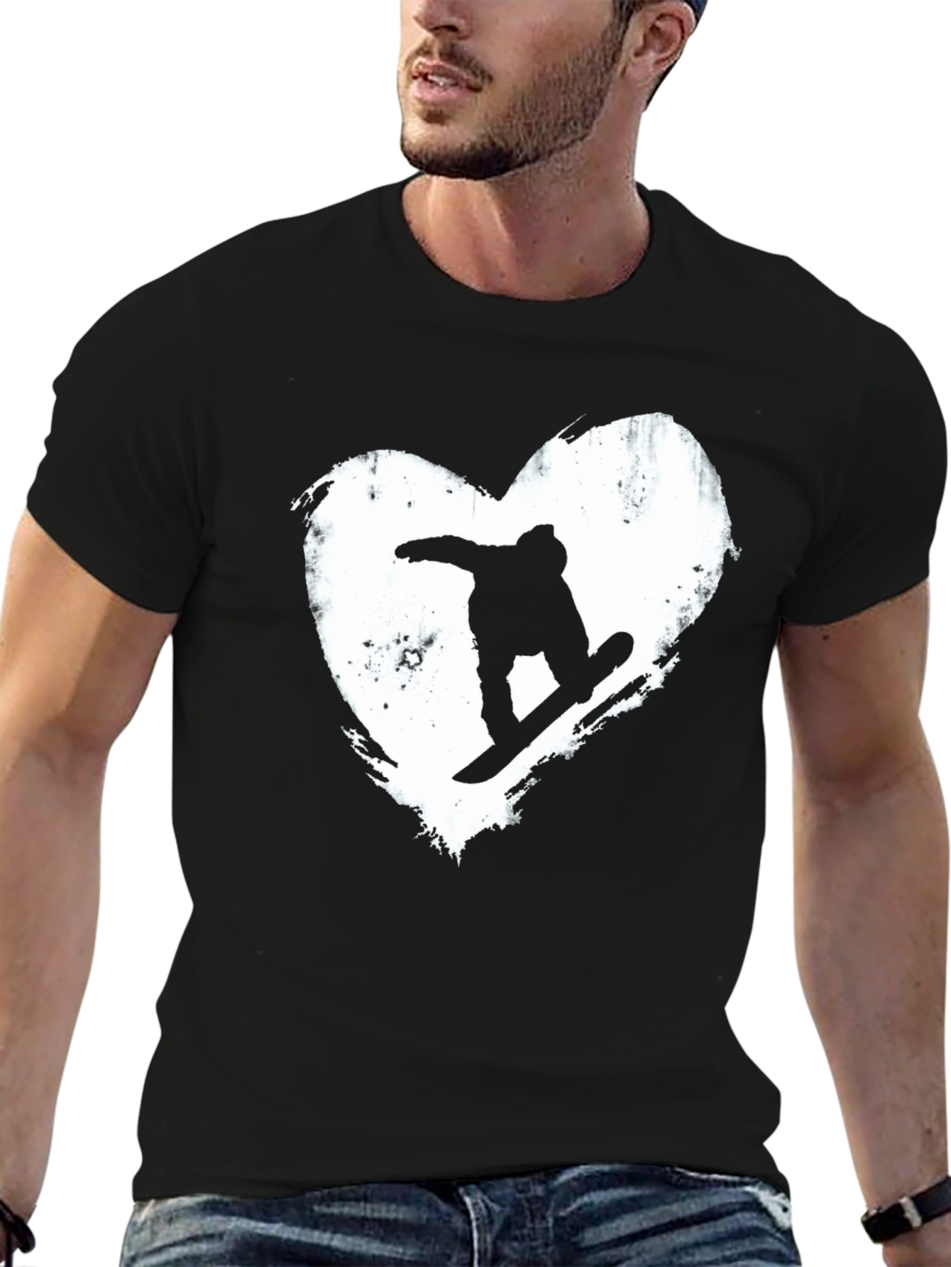 Snowboard Heart Graphic T-Shirt - Black Cotton Blend Tee