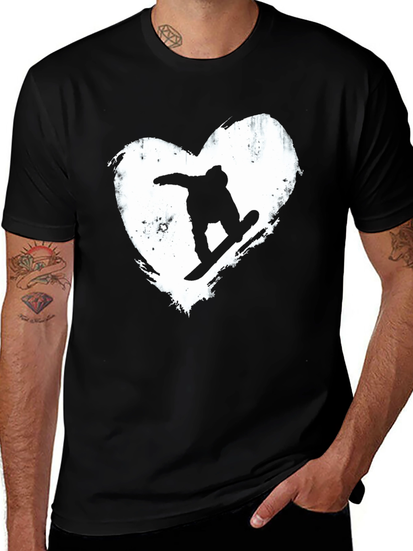 Snowboard Heart Graphic T-Shirt - Black Cotton Blend Tee