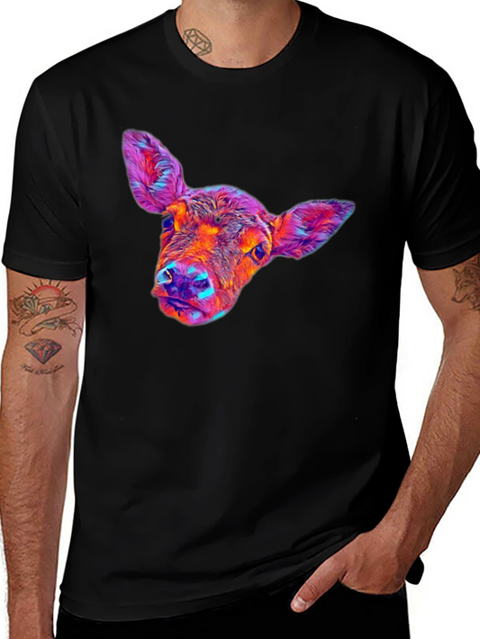 Colorful Cow Graphic Black T-Shirt