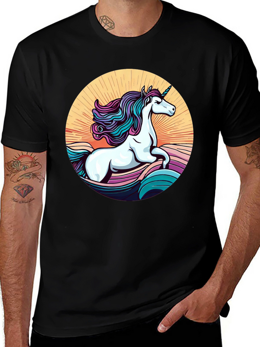 Unicorn Wave Graphic Tee - Stylish Black T-Shirt