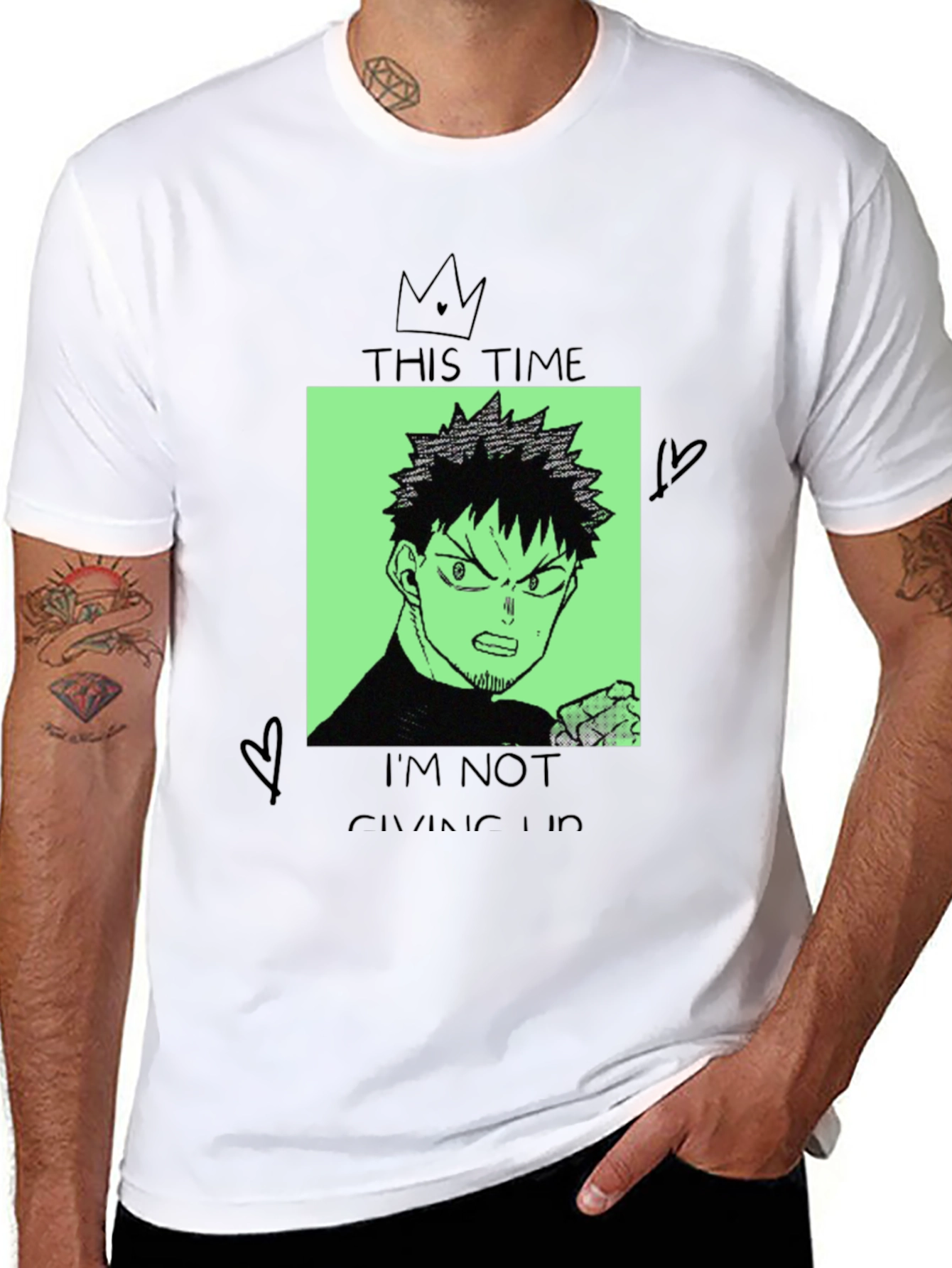 Anime Graphic Tee - Never Give Up Design