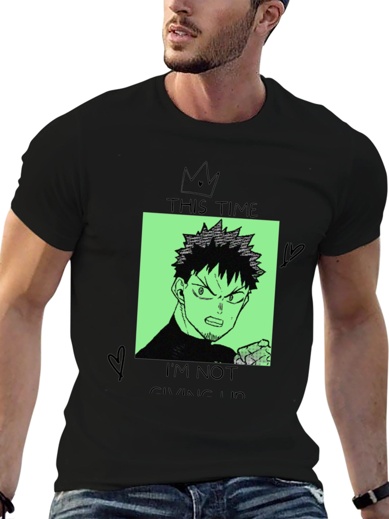 Anime Graphic Tee - Never Give Up Design