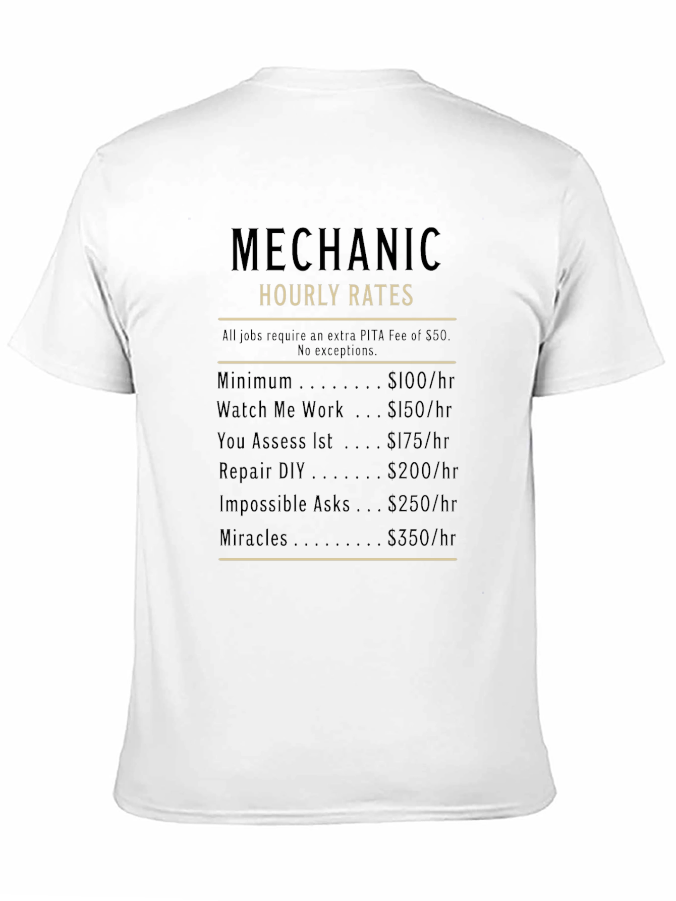 Mechanic Hourly Rates Funny Graphic T-Shirt