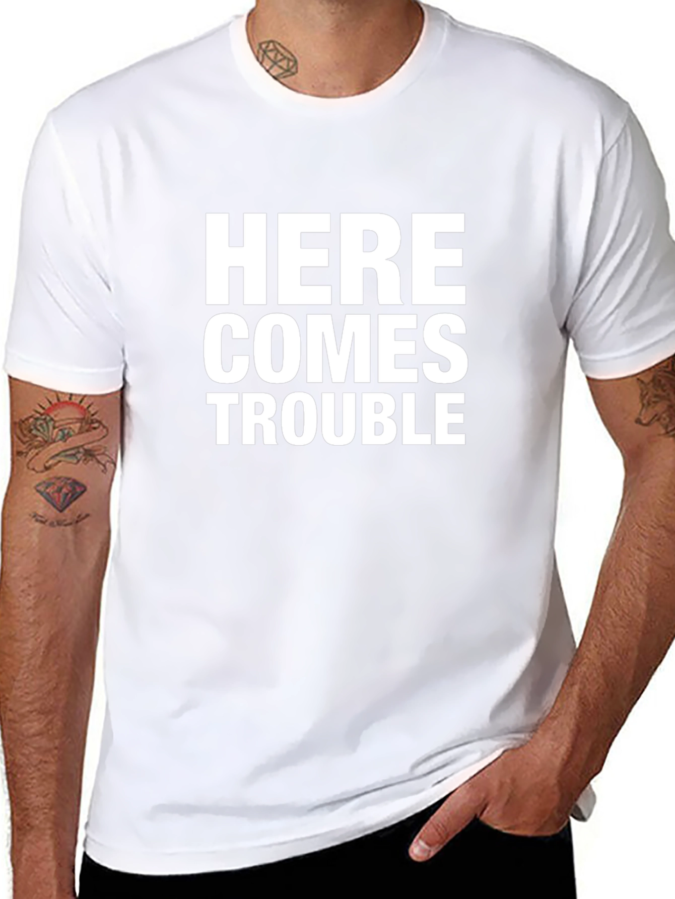 Here Comes Trouble Black Graphic Tee