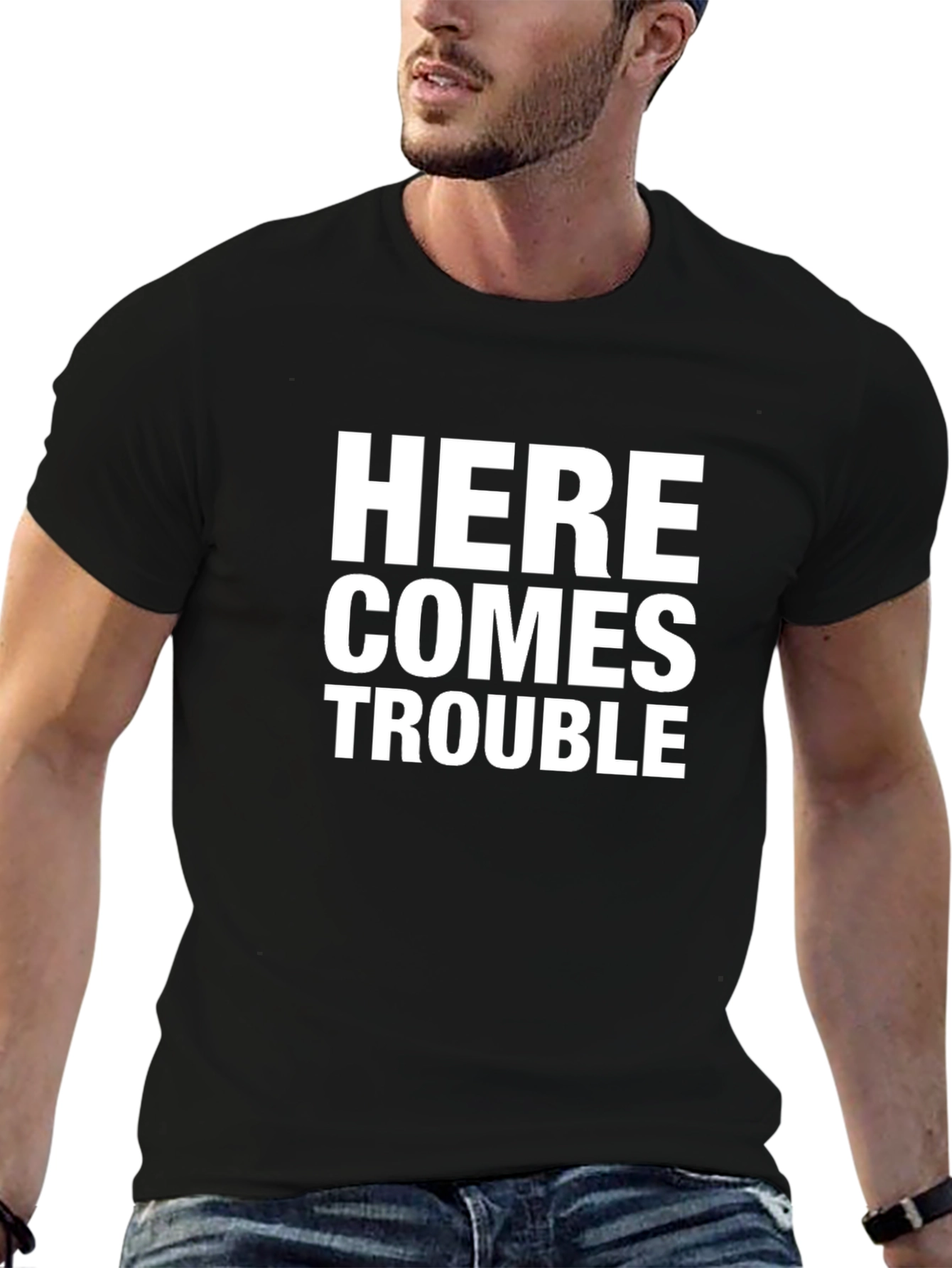Here Comes Trouble Black Graphic Tee