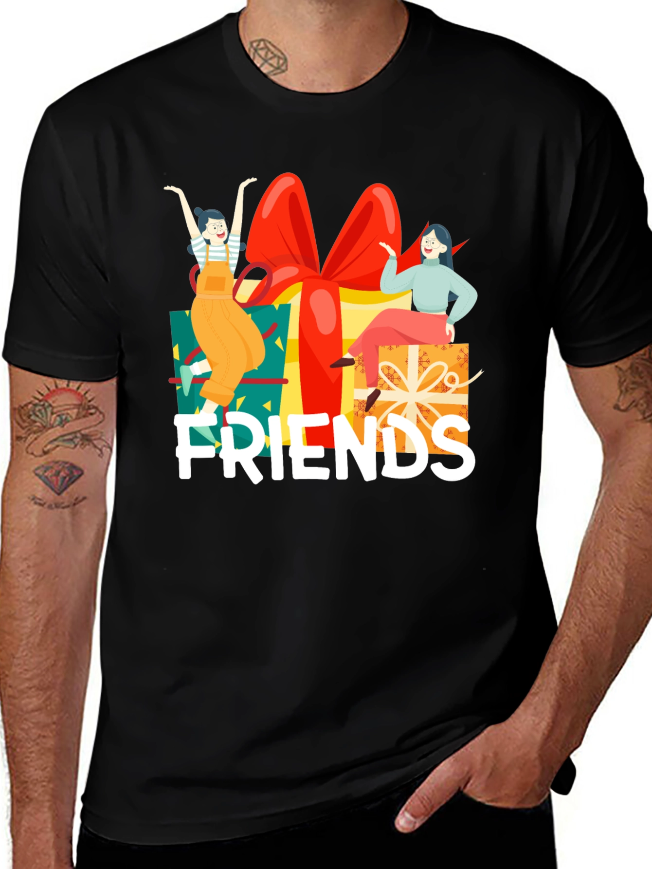 Friends Gift Box Graphic Tee - Unisex Black T-Shirt