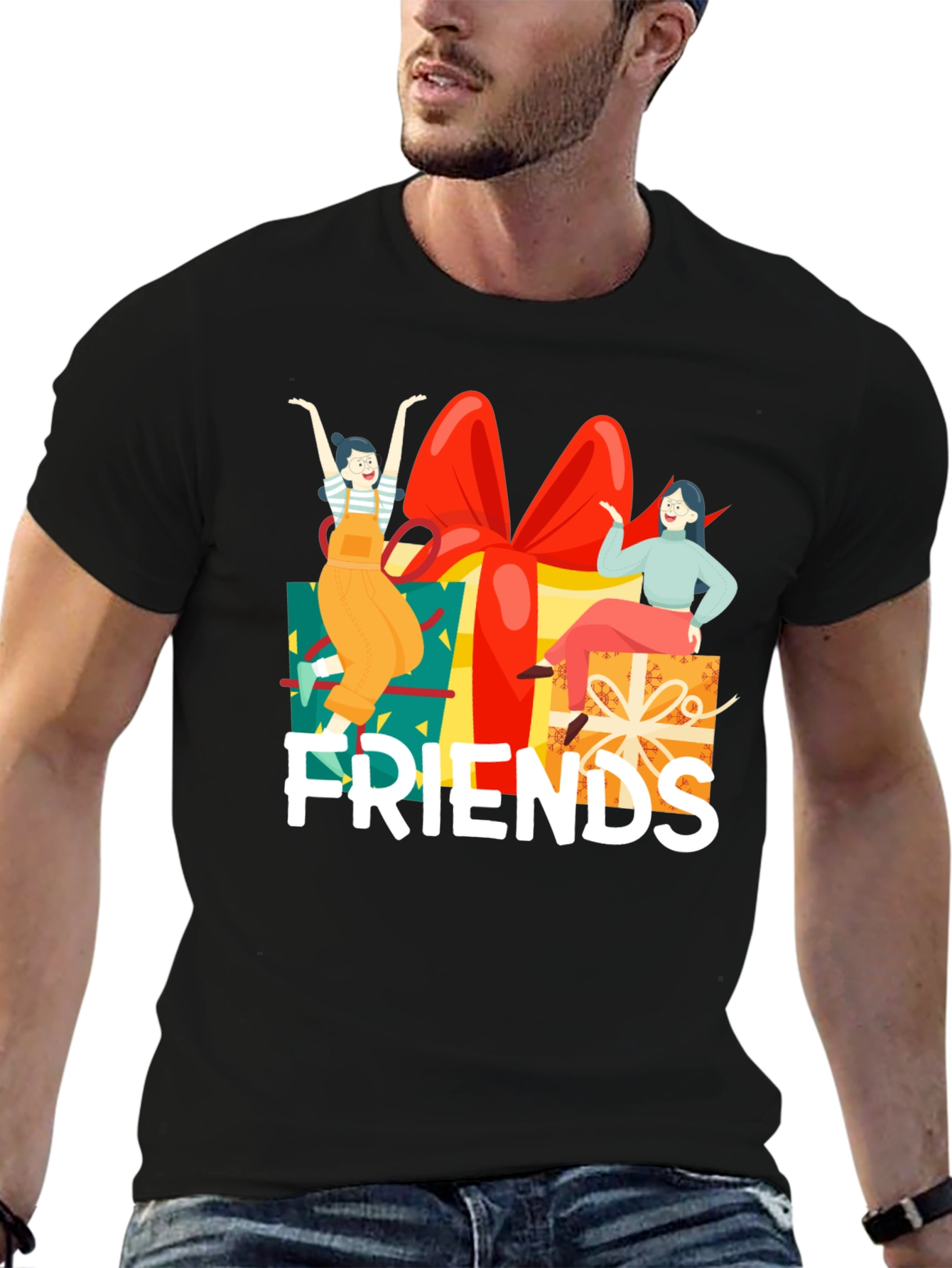 Friends Gift Box Graphic Tee - Unisex Black T-Shirt