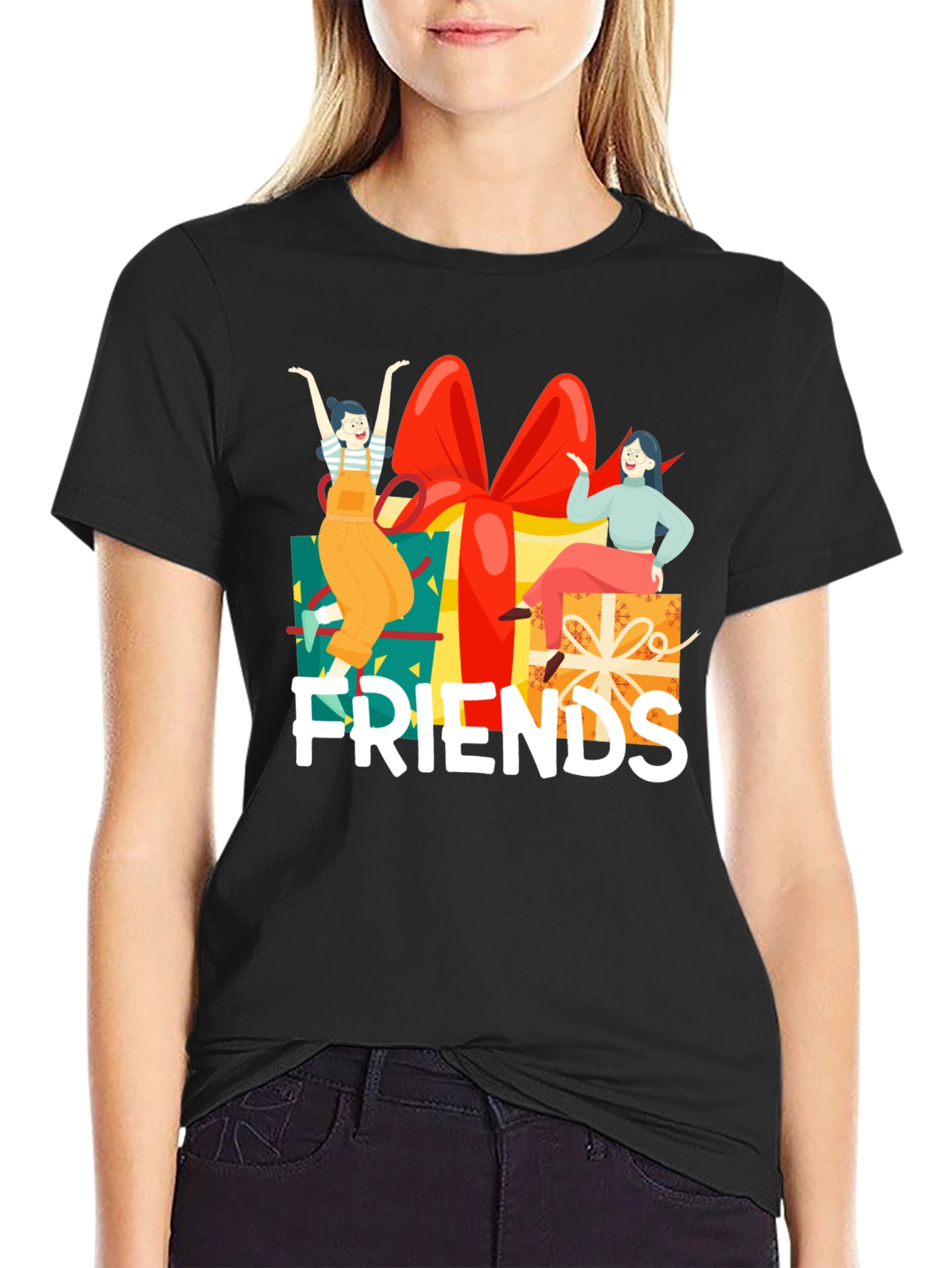 Friends Gift Box Graphic Tee - Unisex Black T-Shirt