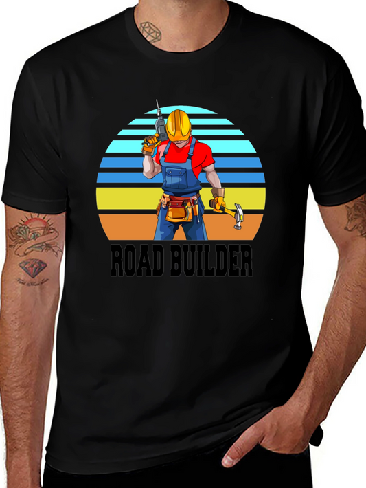 Road Builder Graphic Tee - Retro Construction Worker T-Shirt