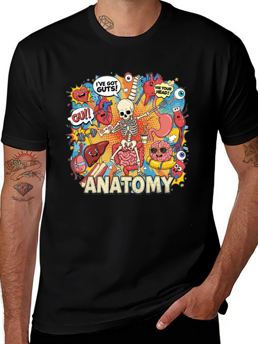 Anatomy Cartoon Graphic Print Black T-Shirt