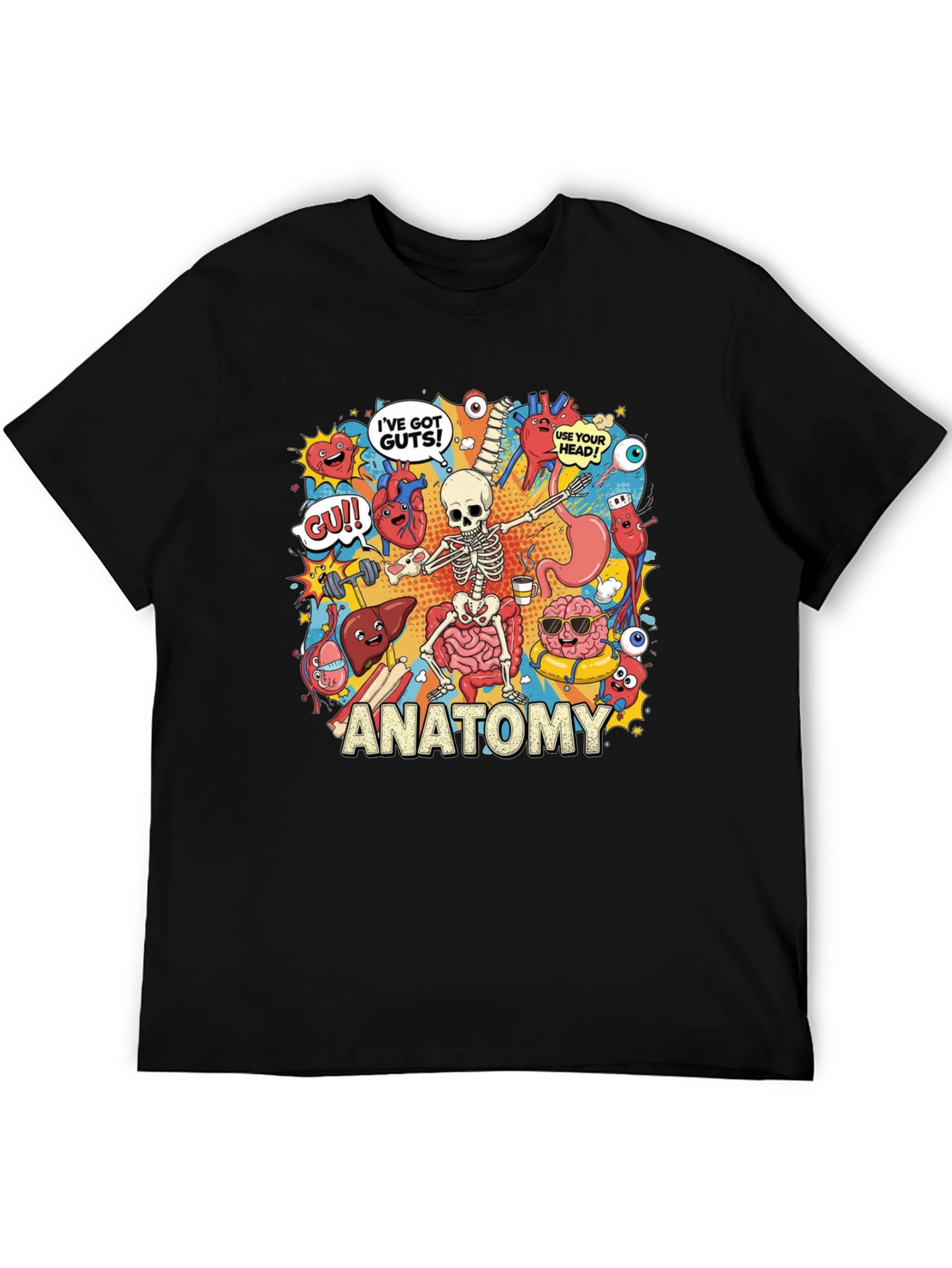 Anatomy Cartoon Graphic Print Black T-Shirt